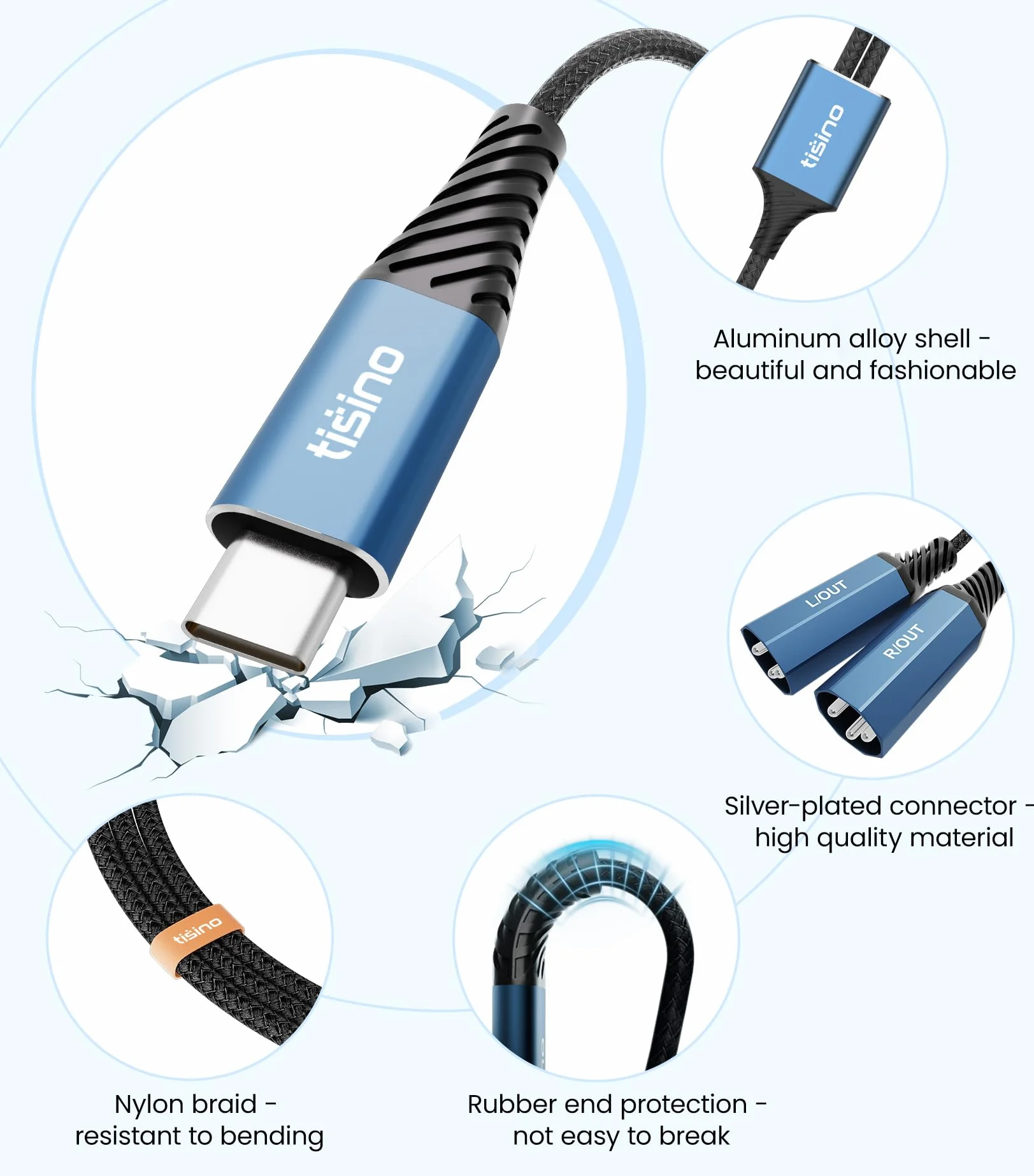 Tisino Kabel USB C na Dual XLR Male Audio, kabel XLR do USB C Stereo Power Amplifier do podłączenia telefonu do aktywnych głośników, miksera (2 m)