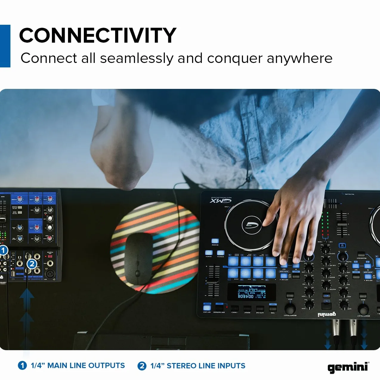 Gemini Sound Gem-05USB – kompaktowy 5-kanałowy mikser analogowy zawierający kanał mikrofonowy o niskim poziomie szumów, 2-pasmowy korektor, odtwarzanie USB z urządzeń USB i strumieniowanie Bluetooth