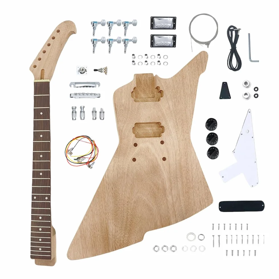 WUQIMUSC Zestawy gitarowe zbuduj własną gitarę elektryczną mahoń korpus szyi 22 progi 63 cm dla majsterkowiczów