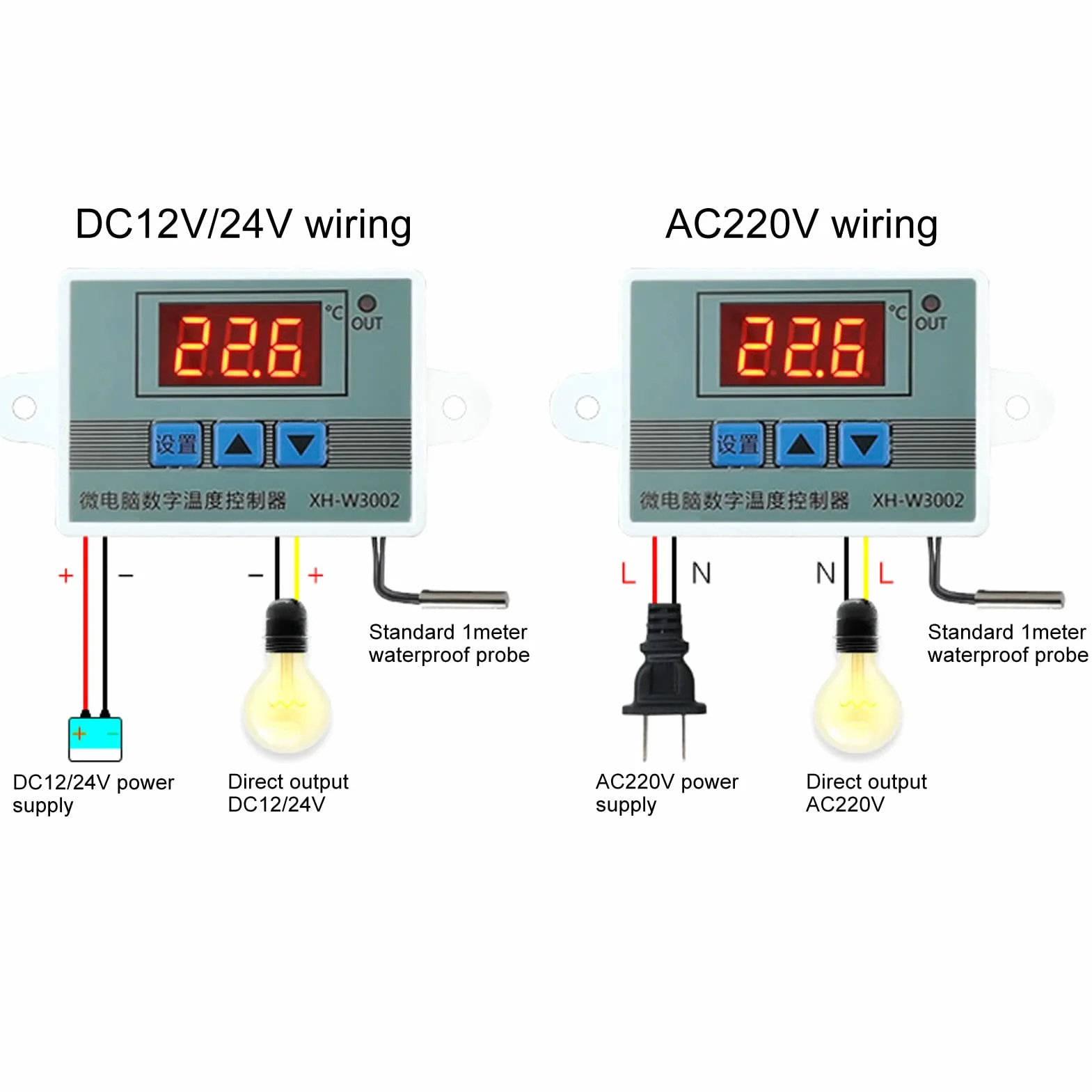 Cyfrowy Regulator Temperatury -50-110 ℃ Przełącznik Ogrzewania i Chłodzenia Termostatu z wodoodporną sondą (12V)