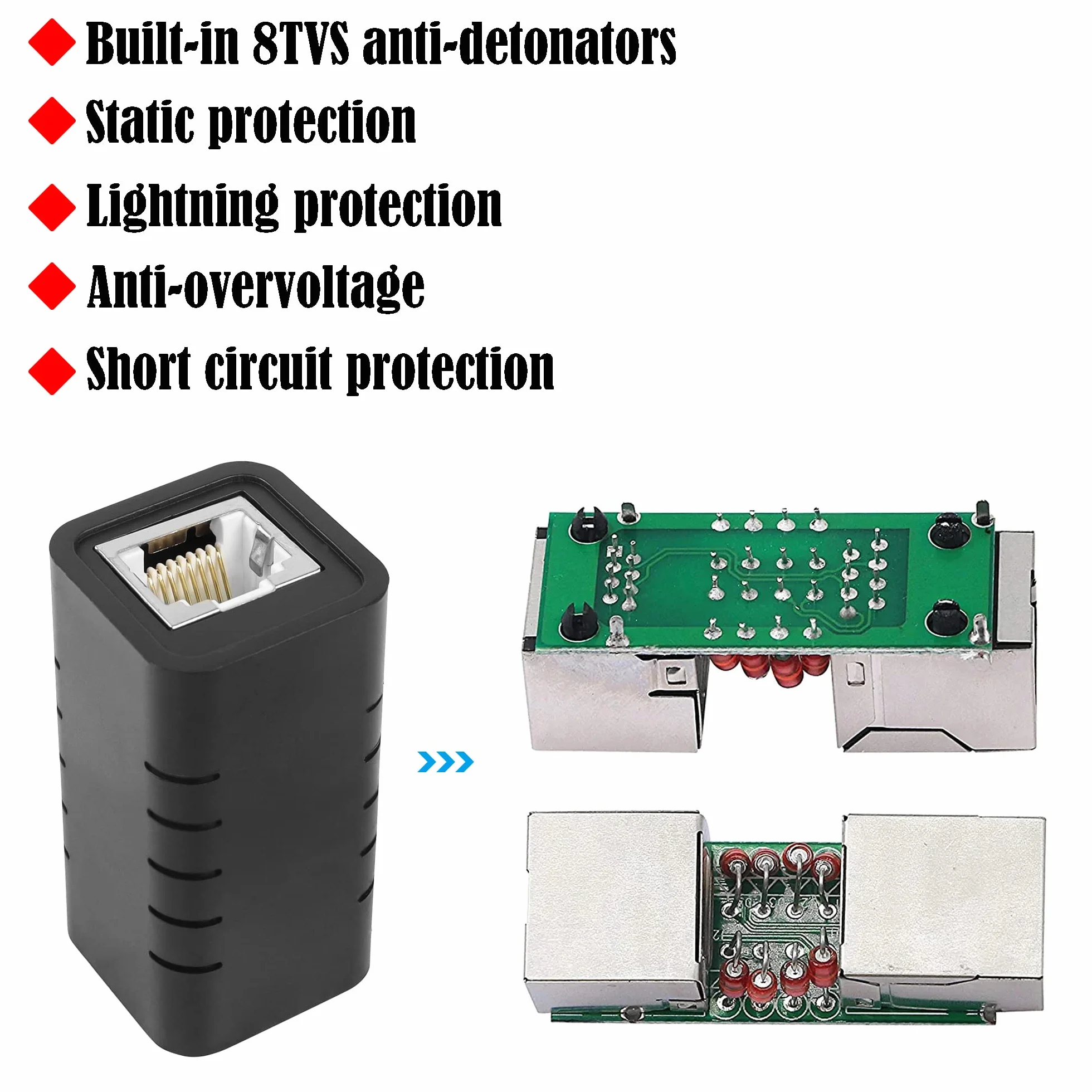 GINTOOYUN 2 sztuki RJ45 Ethernet ochrona przeciwprzepięciowa 8P 8C RJ45 złącze gniazdo do gniazda wewnętrznego ogranicznik sieci do routerów, laptopów, przełączników, komputerów itp