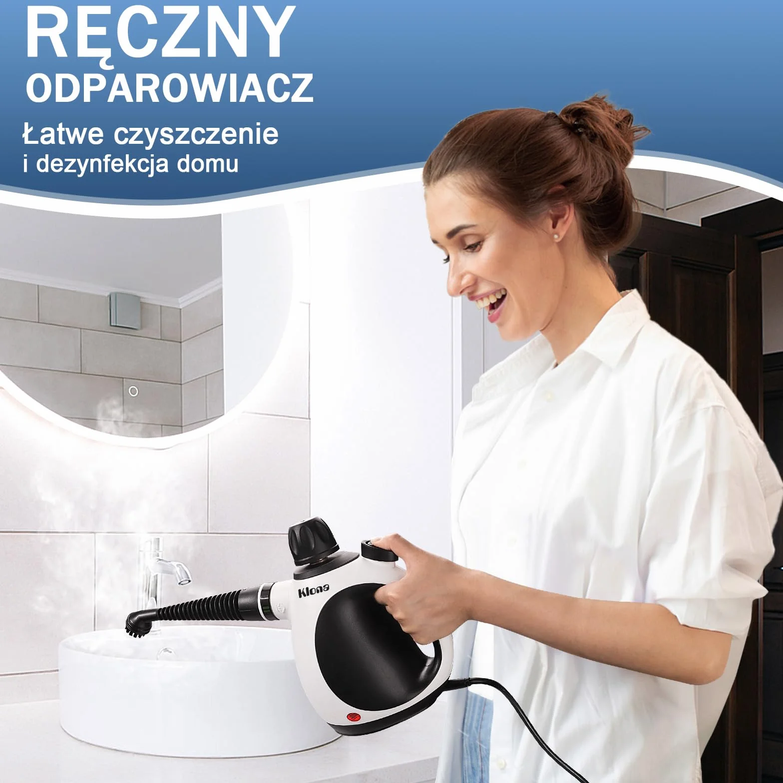 KLONA Ręczna myjka parowa do domu, wielofunkcyjna myjka parowa z 10 akcesoriami do dywanów, zasłon, sof, kuchni, łazienki i wielu innych.
