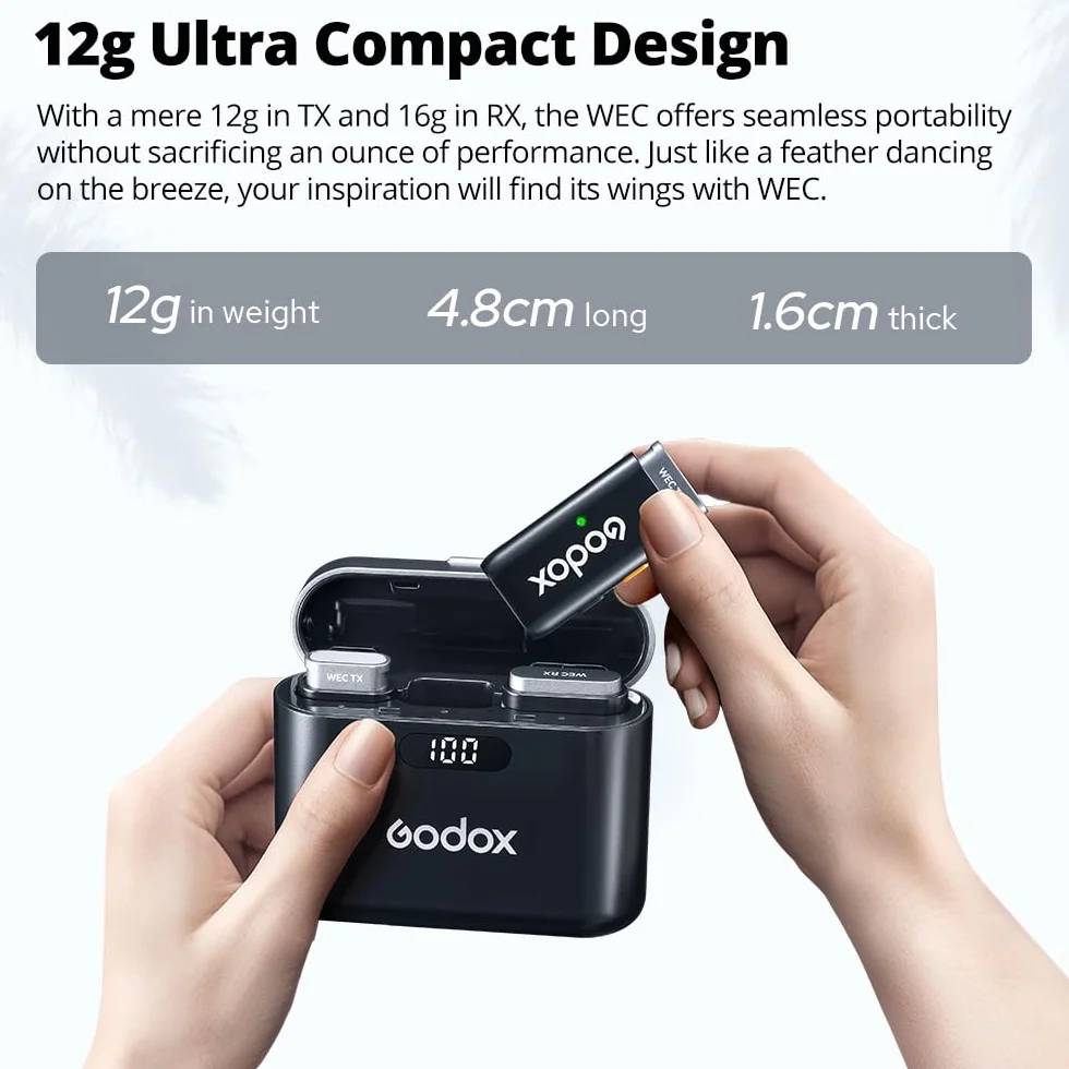 GODOX bezprzewodowy system mikrofonowy 2,4 GHz WEC Kit2, One-Click Oisecancellation, wyjątkowa jakość dźwięku, cyfrowy wyświetlacz baterii, zasięg do 200 m,