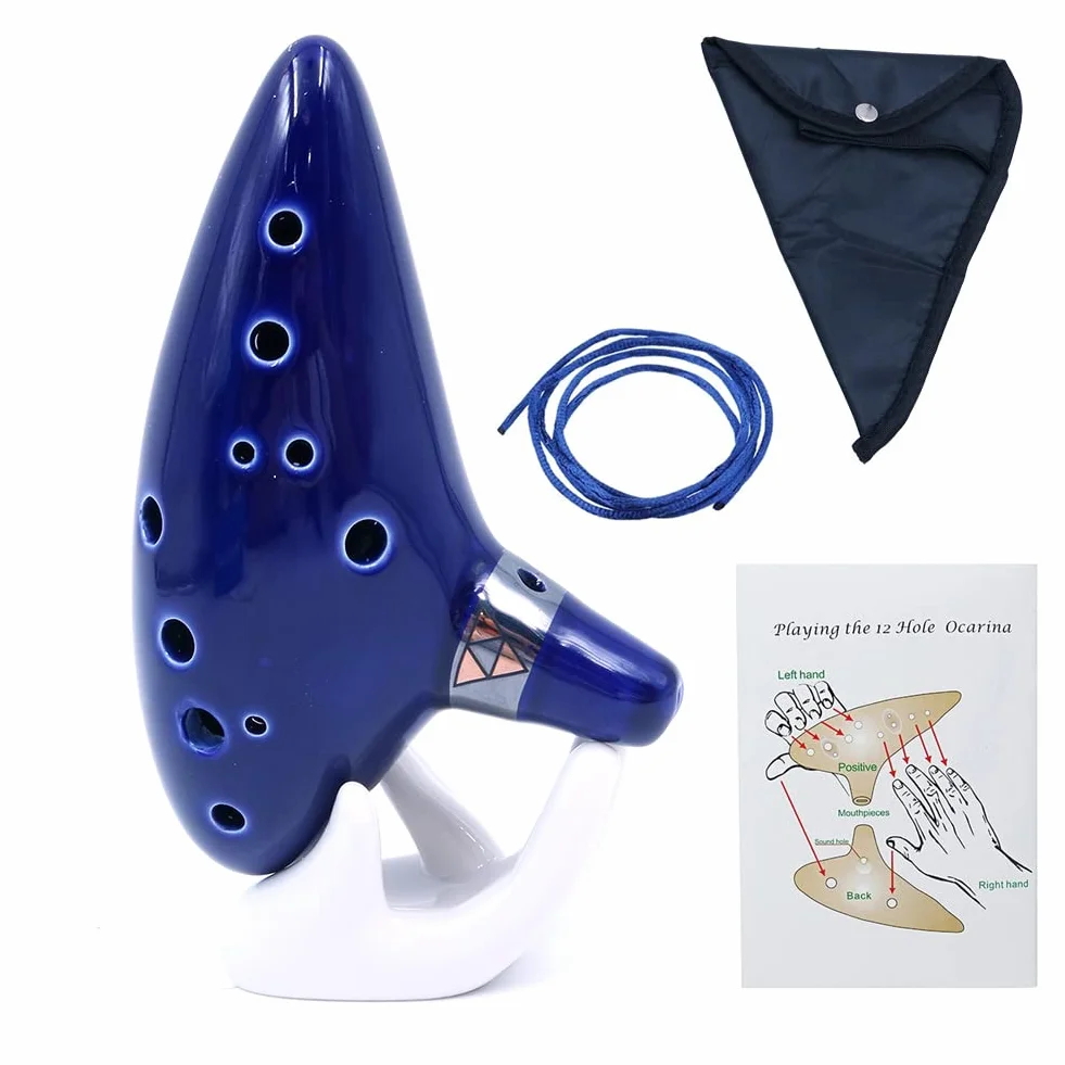 Alnicov Ocarina, 12-otworowa Alto C Ocarina z podstawką i torbą ochronną, niebieska
