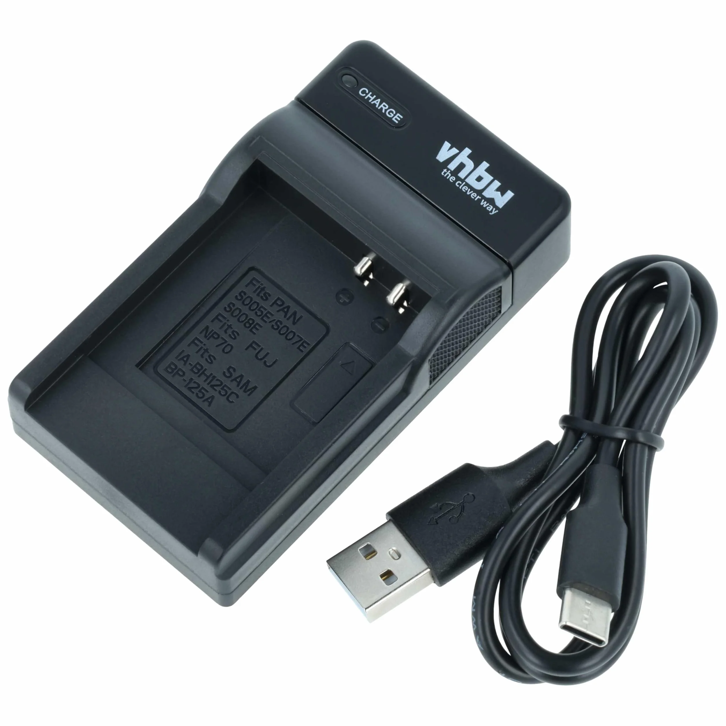 vhbw Ładowarka USB-C kompatybilna z Panasonic Lumix DMC-FX150, DMC-FX3, DMC-FX30, DMC-FX33, DMC-FX35, DMC-FX37, DMC-FX50, DMC-FX500 do kamery - ładowarka + kabel USB-C