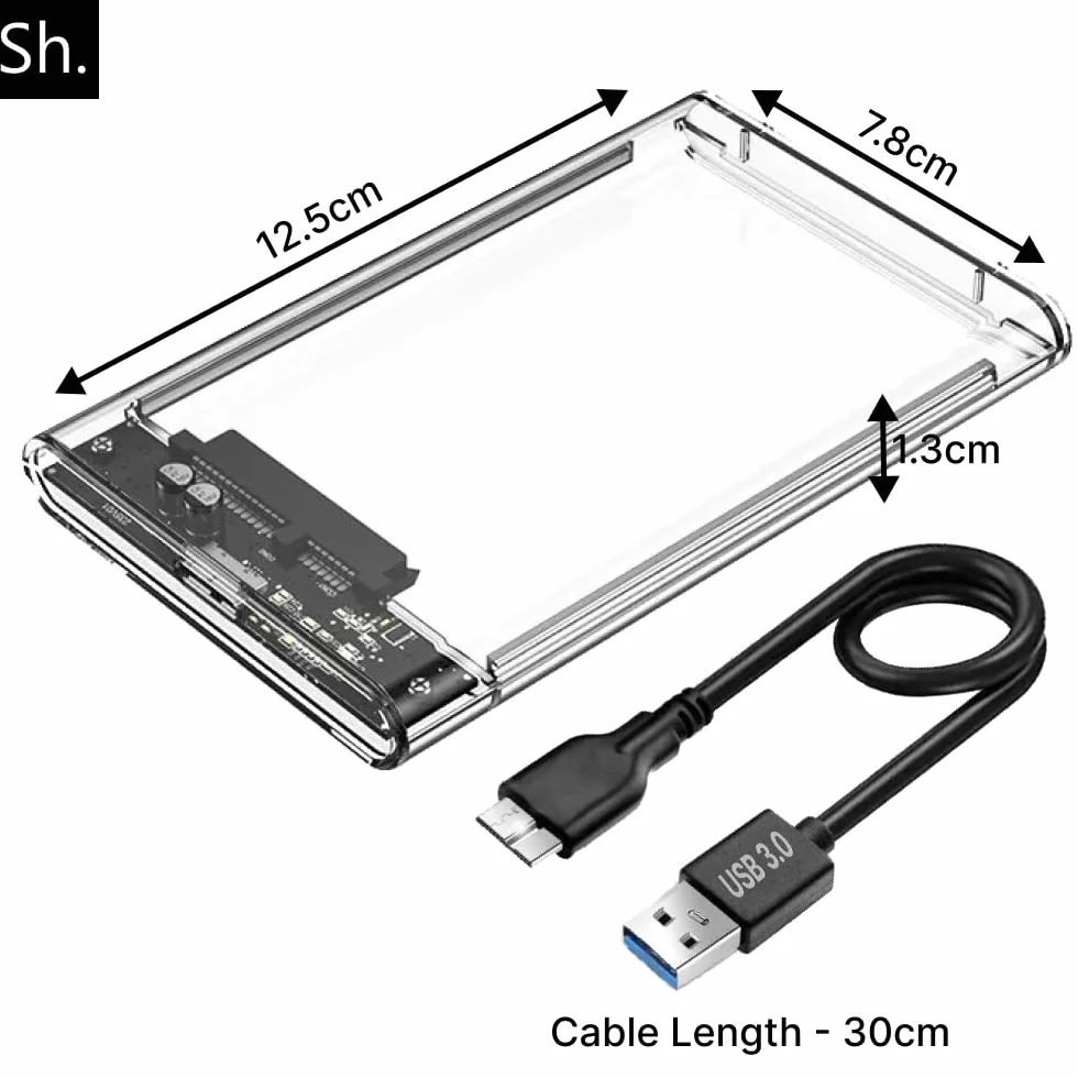 Sh. Obudowa Zewnętrzna Dysku 2.5” SATA USB 3.0 – Kieszeń na Dysk SSD/HDD, Obudowa do SSD SATA, Etui Adapter (HDD/SSD Case), UASP 5 Gb/s, Kompatybilna z Laptopem/PC/PS4/Xbox