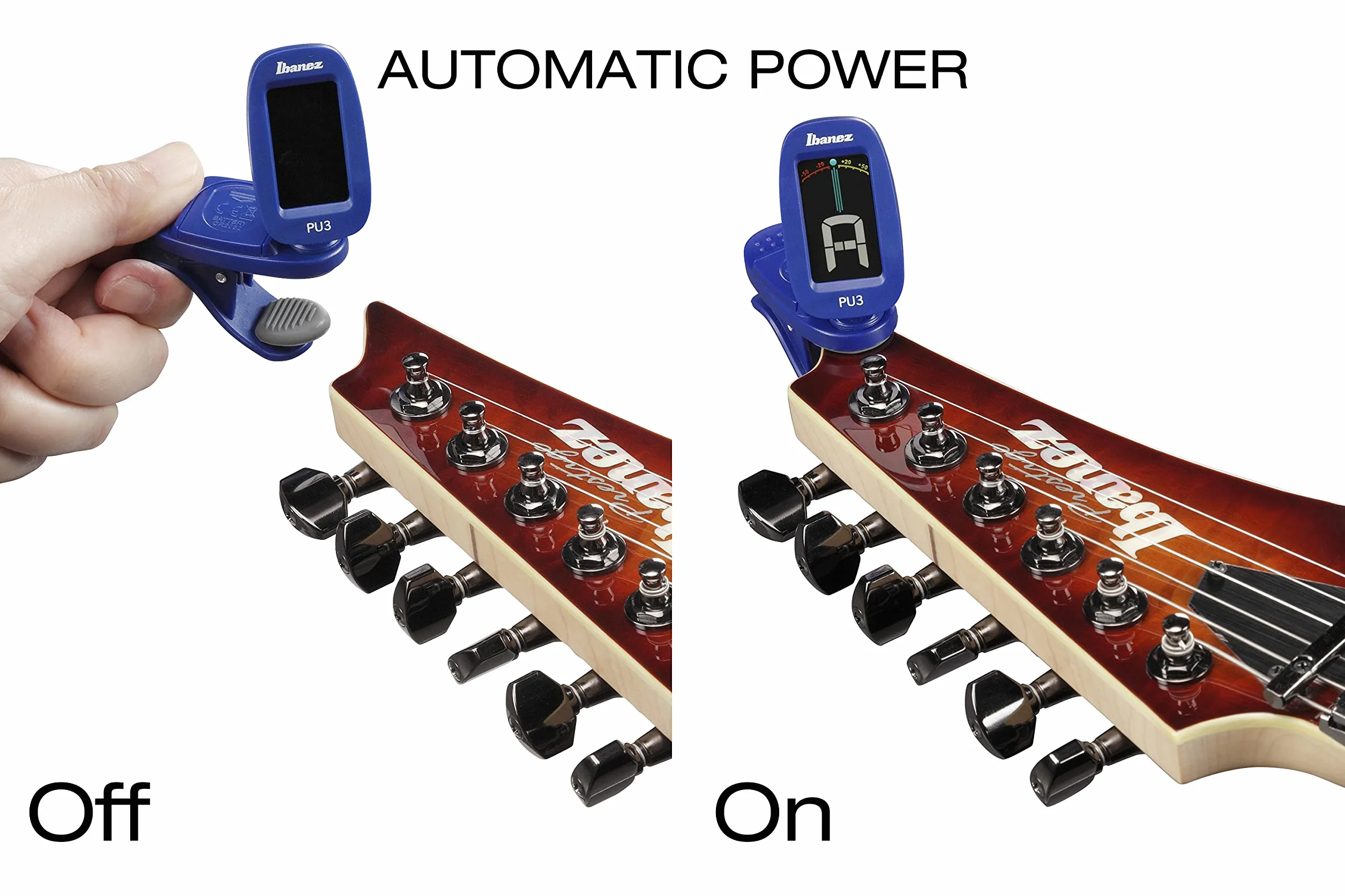 Ibanez PU3-BL Stroik Chromatyczny/Automatyczny z Klipsem, Niebieski
