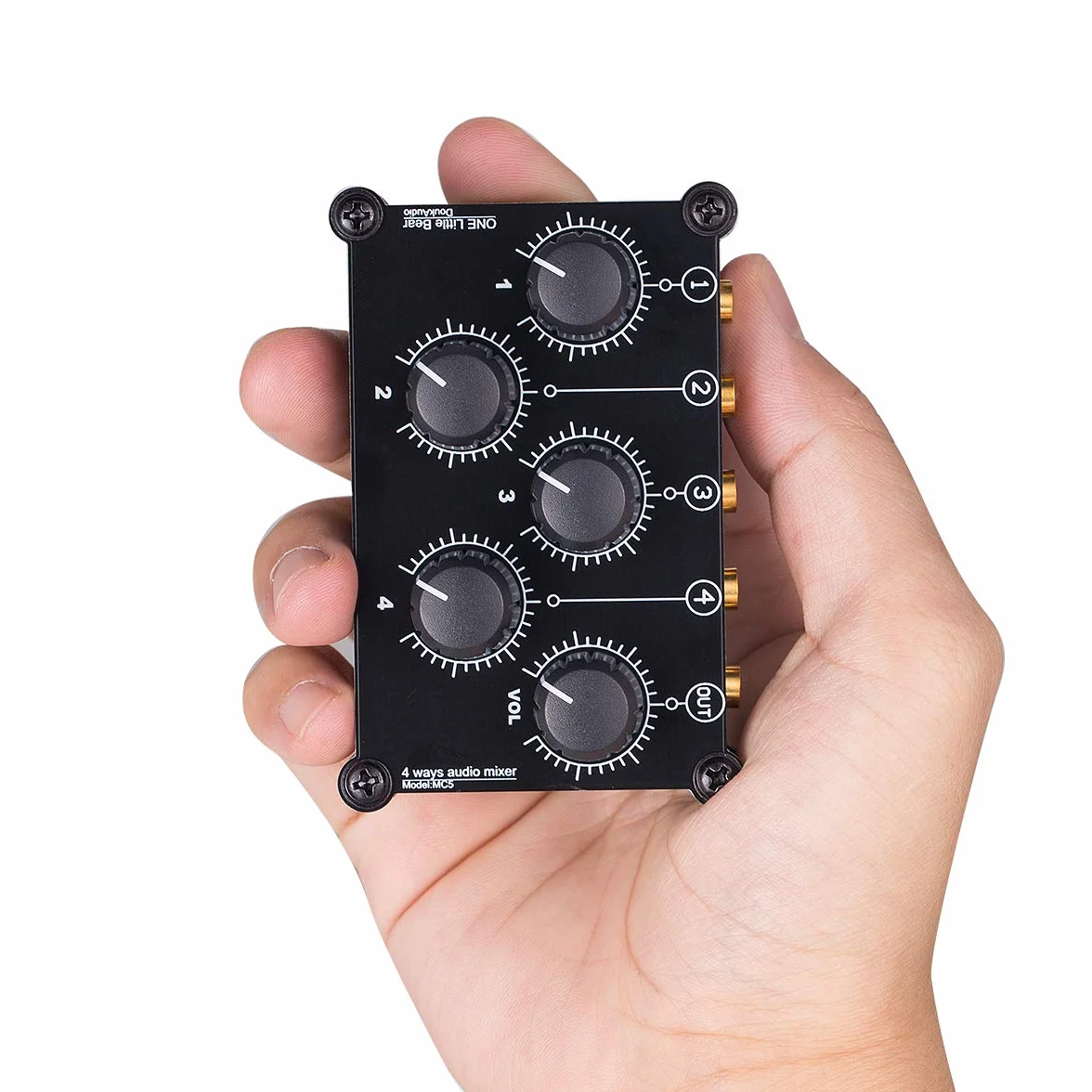 Little Bear MC5 Mini przenośny 4-kanałowy mikser liniowy, nagrywanie na żywo w studio, pasywny stereo mikser audio, nagrywanie w niskiej emisji hałasu (nie wymaga zasilania prądu)