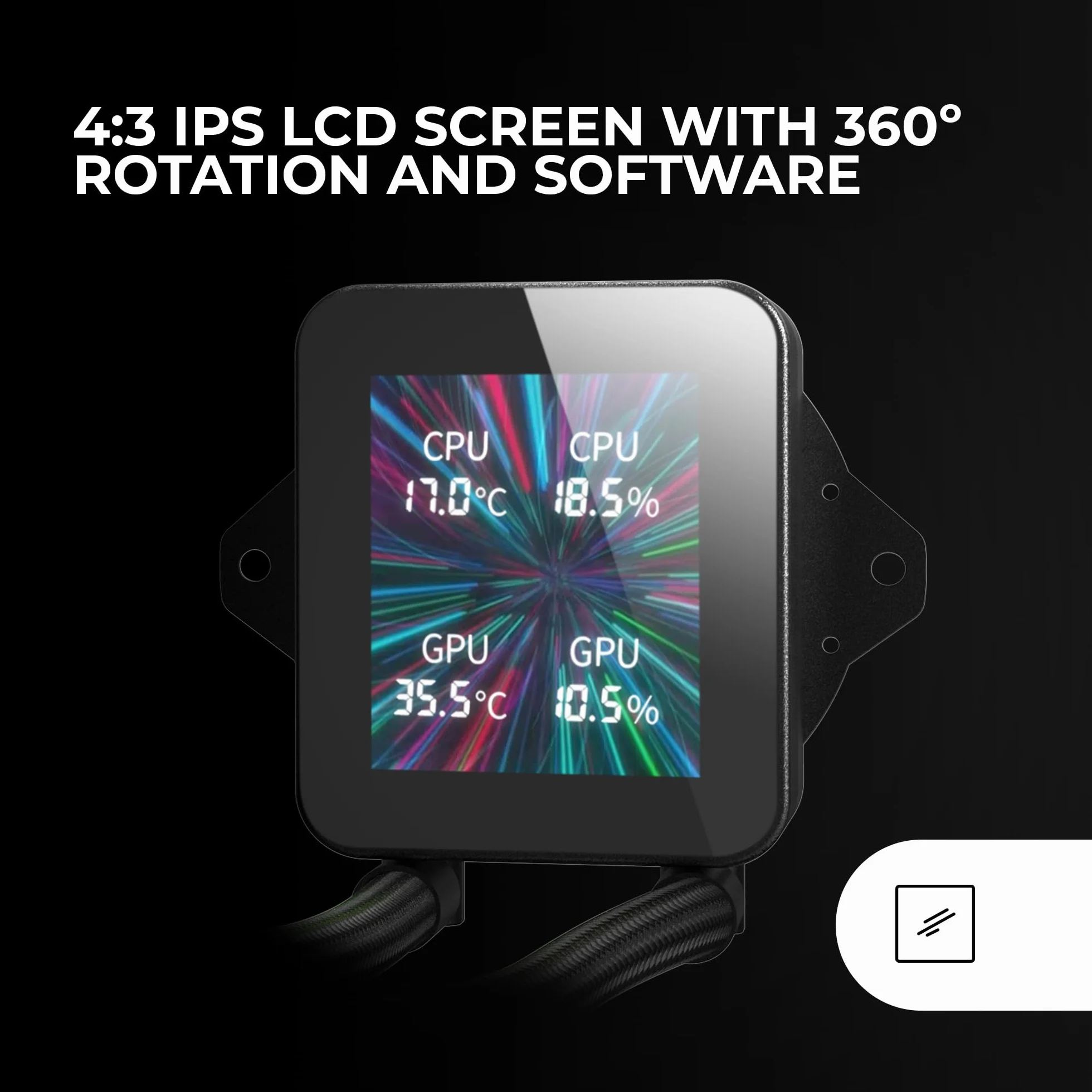 Mars Gaming ML-VISION240, Chłodzenie Cieczą AIO, TDP 500W, 2x Wentylatory ARGB Rdzeniem Miedzianym i Aluminiowym FDB, Ekran LCD IPS 4:3 Obrotem 360° i Oprogramowaniem, Uniwersalny Multisocket, Czarny