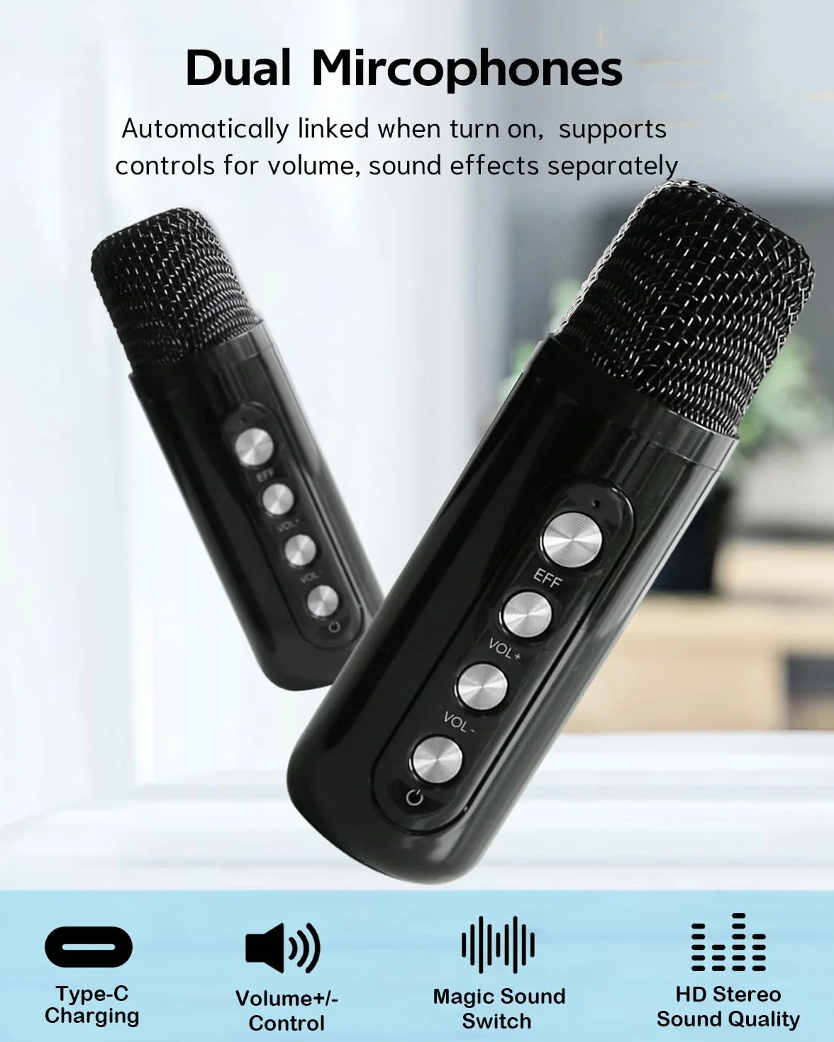Maszyna do karaoke z 2 mikrofonami bezprzewodowymi, przenośny głośnik Bluetooth ze światłem RGB, urządzenie do karaoke, na imprezę domową, system PA dla dorosłych