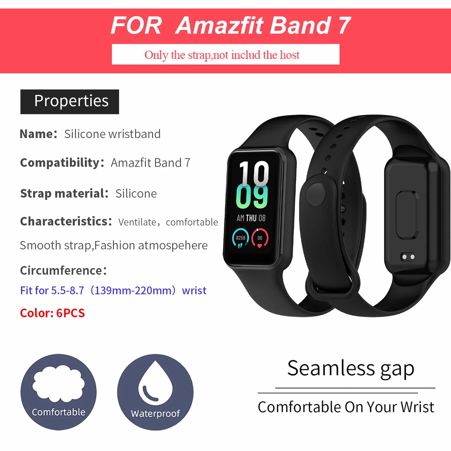 BDIG Silikonowa bransoletka sportowa, kompatybilna z Amazfit Band 7, dla kobiet i mężczyzn, bransoletka zastępcza, kompatybilna z Amazfit Band 7