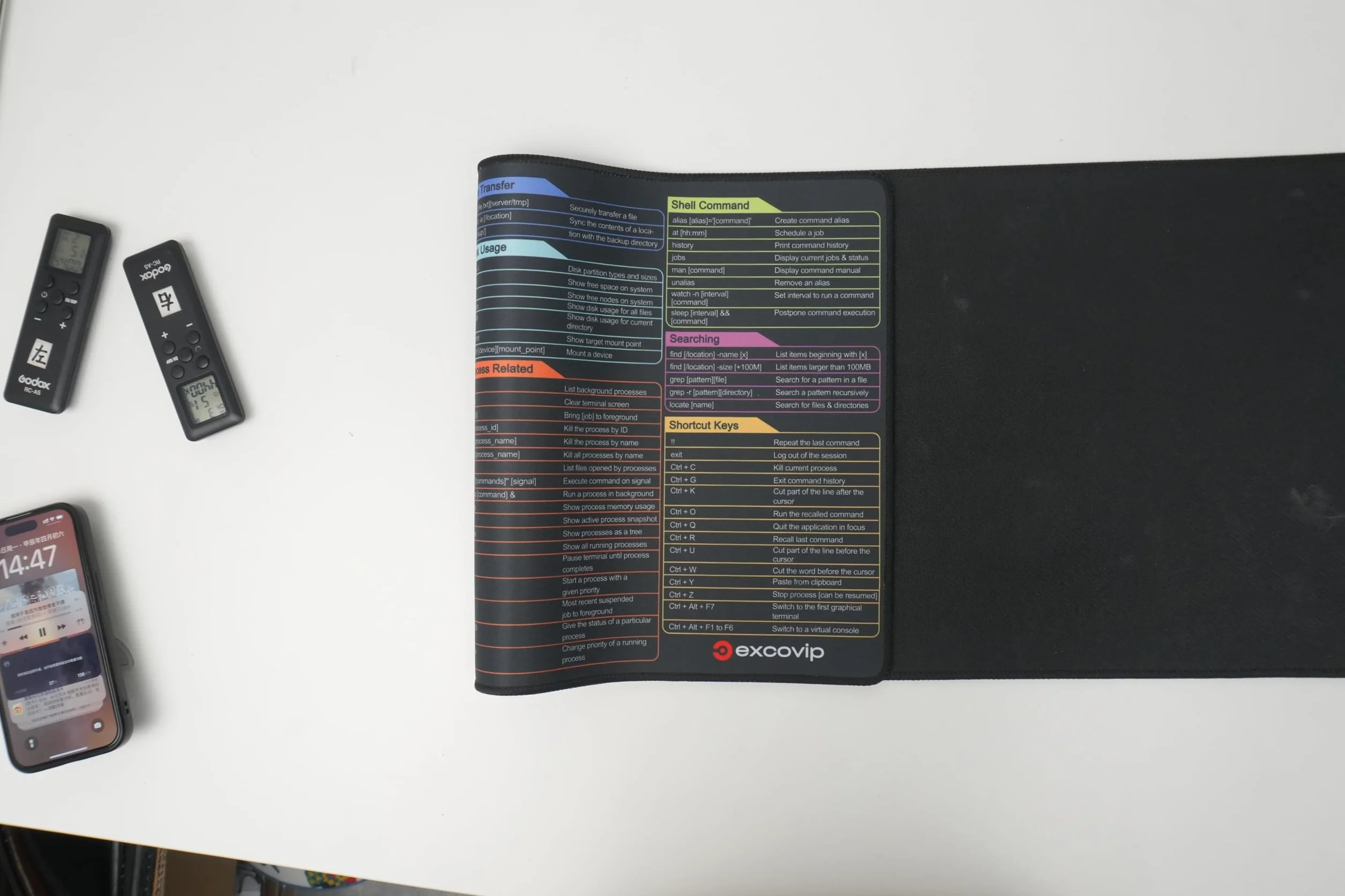 excovip Podkładka pod mysz Linux Commands - Podkładka pod mysz ze skrótami,Rozszerzona duża podkładka na biurko, skrót klawiaturowy,Mata na biurko, zszyte krawędzie, antypoślizgowa (80x30cm)
