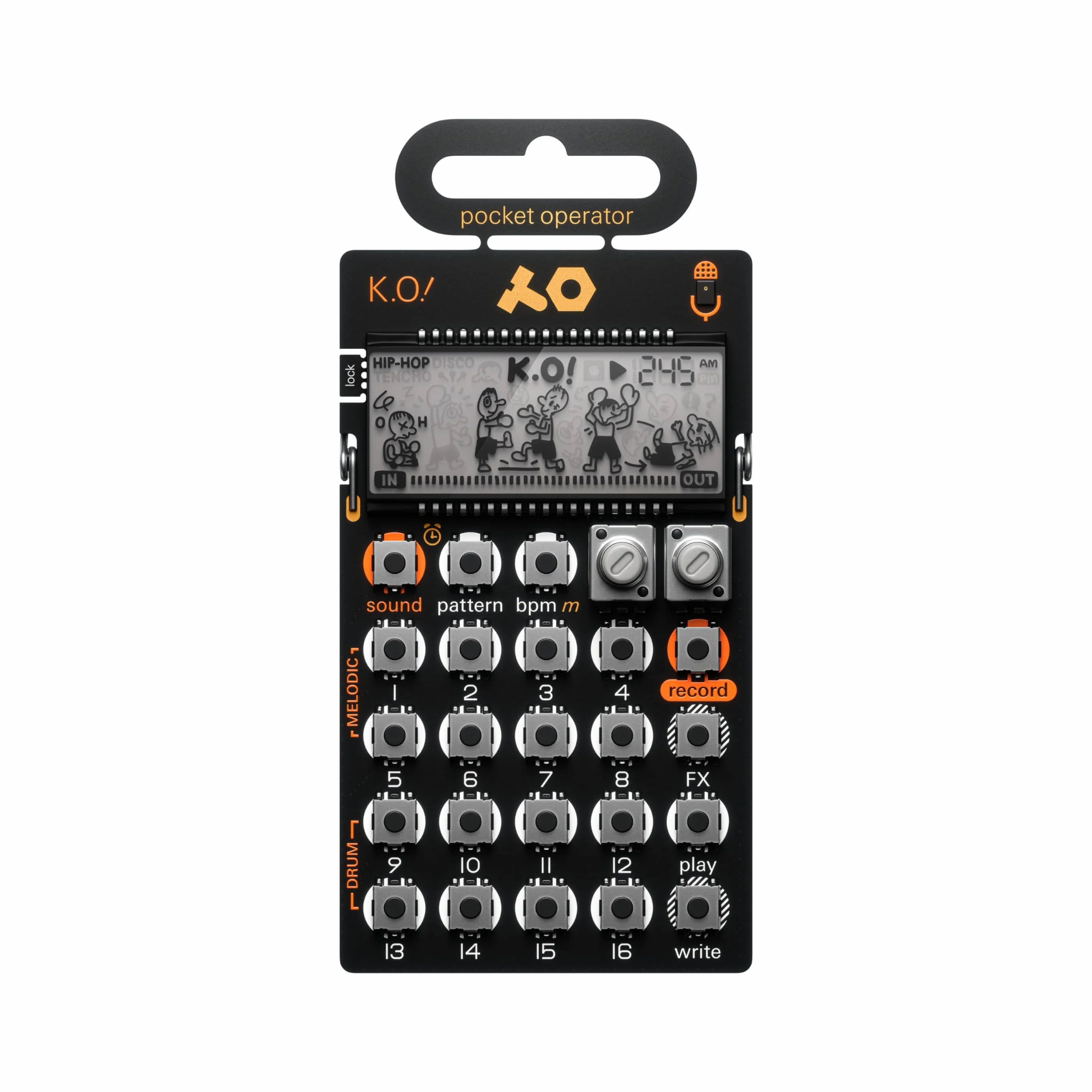 Teenage Engineering PO-33 KO Pocket Operator Synthesizer Przenośny mikrosampler (wejście liniowe, mikrofon, gniazda melodii i perkusji, sekwencer krokowy), TEE0039