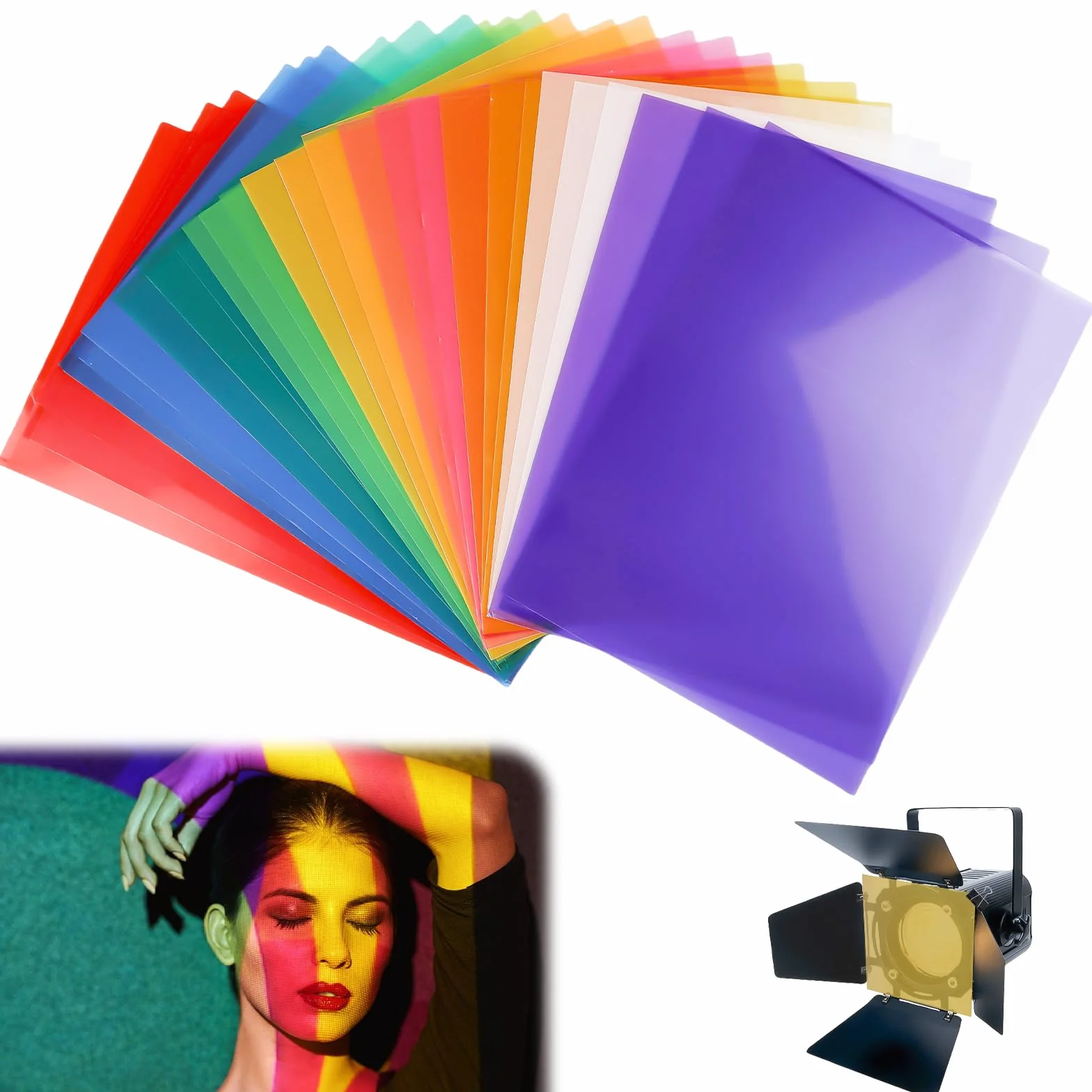 27 sztuk kolorowych folii żelowych, folia filtrująca barwna, folia odporna na wysokie temperatury, do lamp, kolorowych, żelowych filtrów A4, 9 kolorów, przezroczyste folie kolorowe do fotografii,