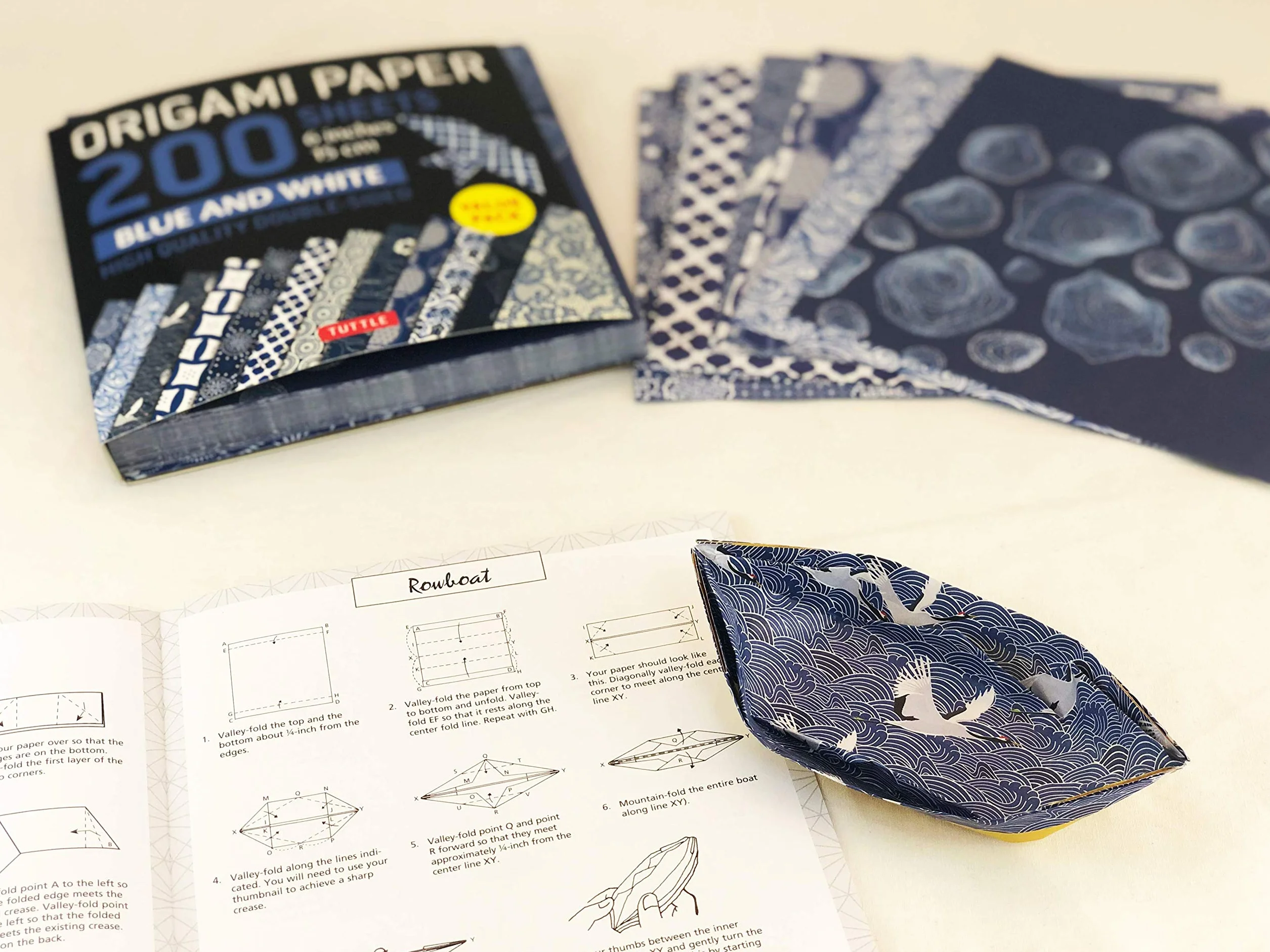 Origami Paper 200 Sheets Blue and White Patterns 6" (15 CM): High-Quality Double Sided Origami Sheets Printed with 12 Different Designs (Instructions for 6 Projects Included)
