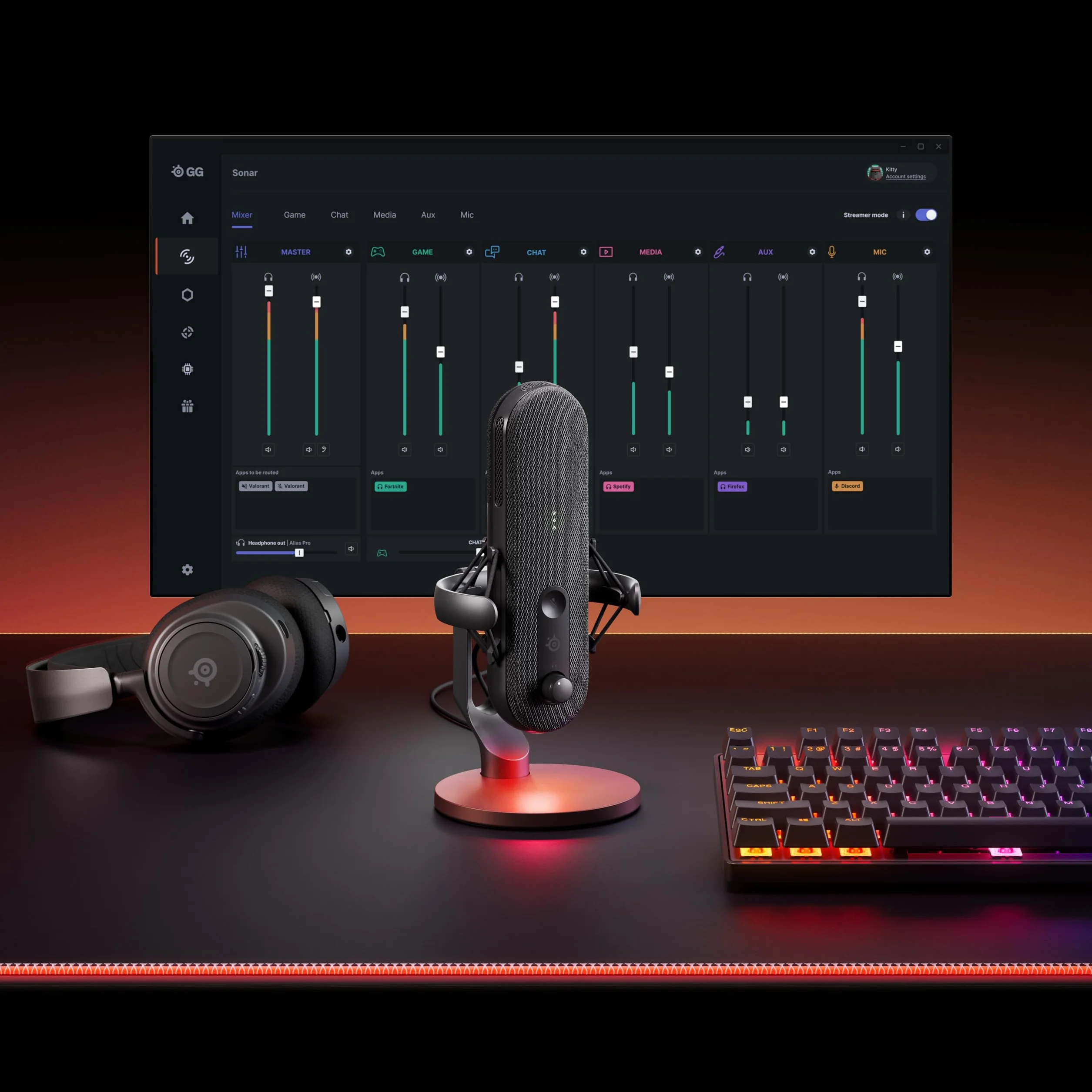 SteelSeries Alias Mikrofon USB do komputera PC — 3 razy większa kapsuła do gier, streamingu i podcastów — Redukcja szumów SI — Dioda LED monitorowania poziomu i wyciszenia — Kosz antywibracyjny