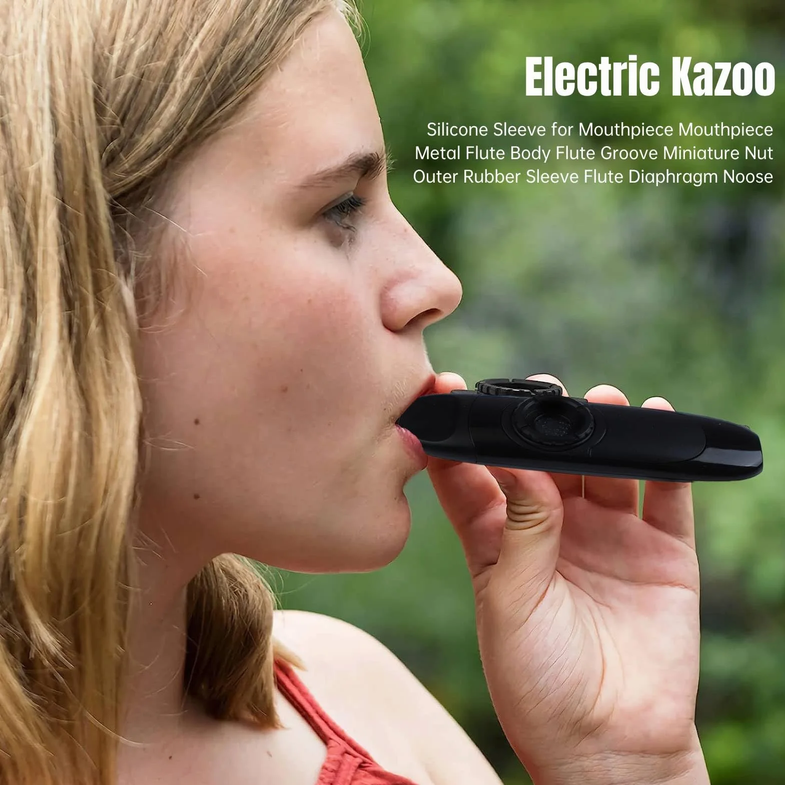 Elektryczne Kazoo, 4,3-calowe Elektryczne Kazoo z Przetwornikiem, Regulowany Instrument Muzyczny, Profesjonalne Kazoo z Membranami Fletowymi, 3,5-calowy Adapter i Smycz, Mini Kazoo (Czarny)