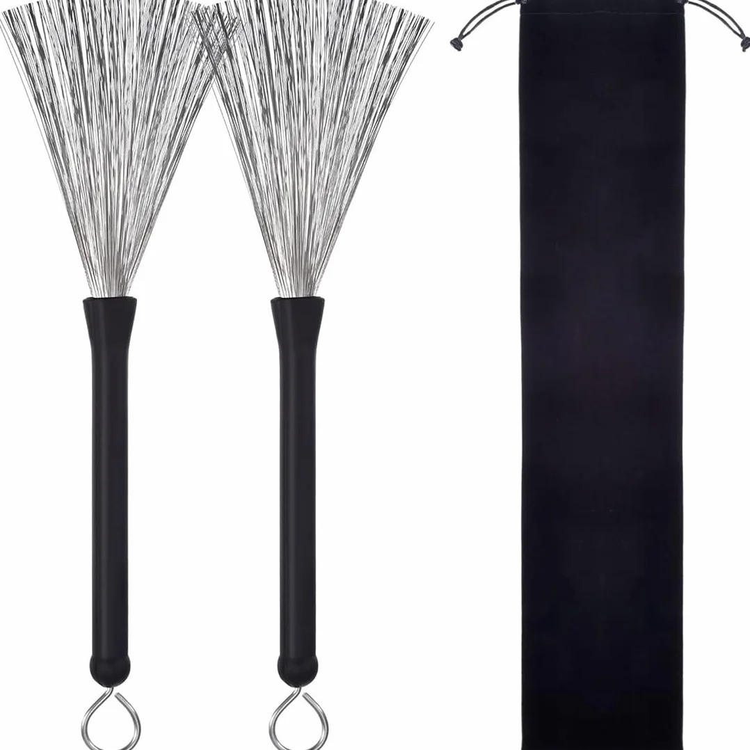1 para SJBAUTYO Drum Brushes, wysuwane, miotły jazzowe ze szczotek drucianych do perkusji, pałeczek bębnowych, szczotek bębnowych, krzaków, chowane.
