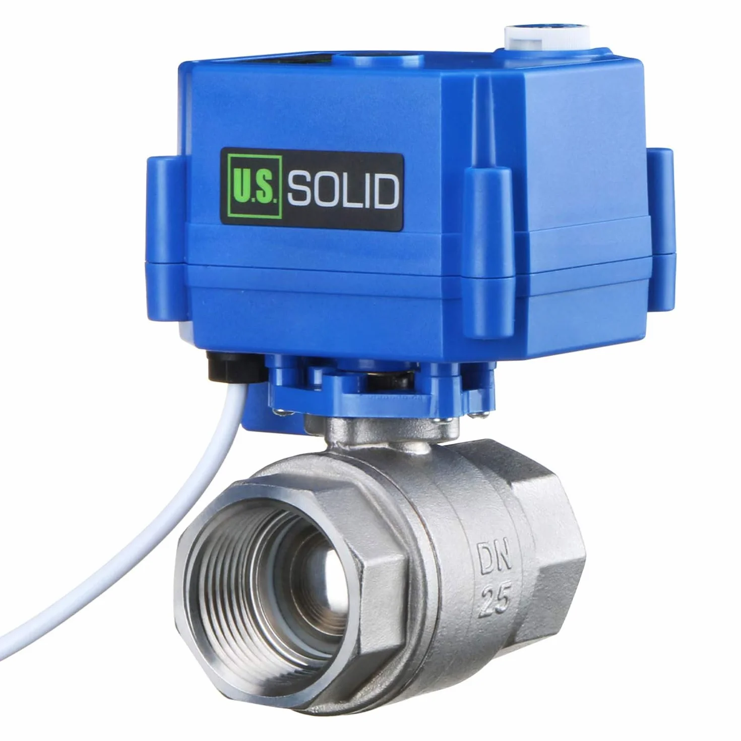 U.S. Solid Zmotoryzowany zawór kulowy – elektryczny zawór kulowy G 2,5 cm ze stali nierdzewnej z funkcją ręczną, pełny port, 9-24 V AC/DC i 3-przewodowa konfiguracja przerwy dodatniej