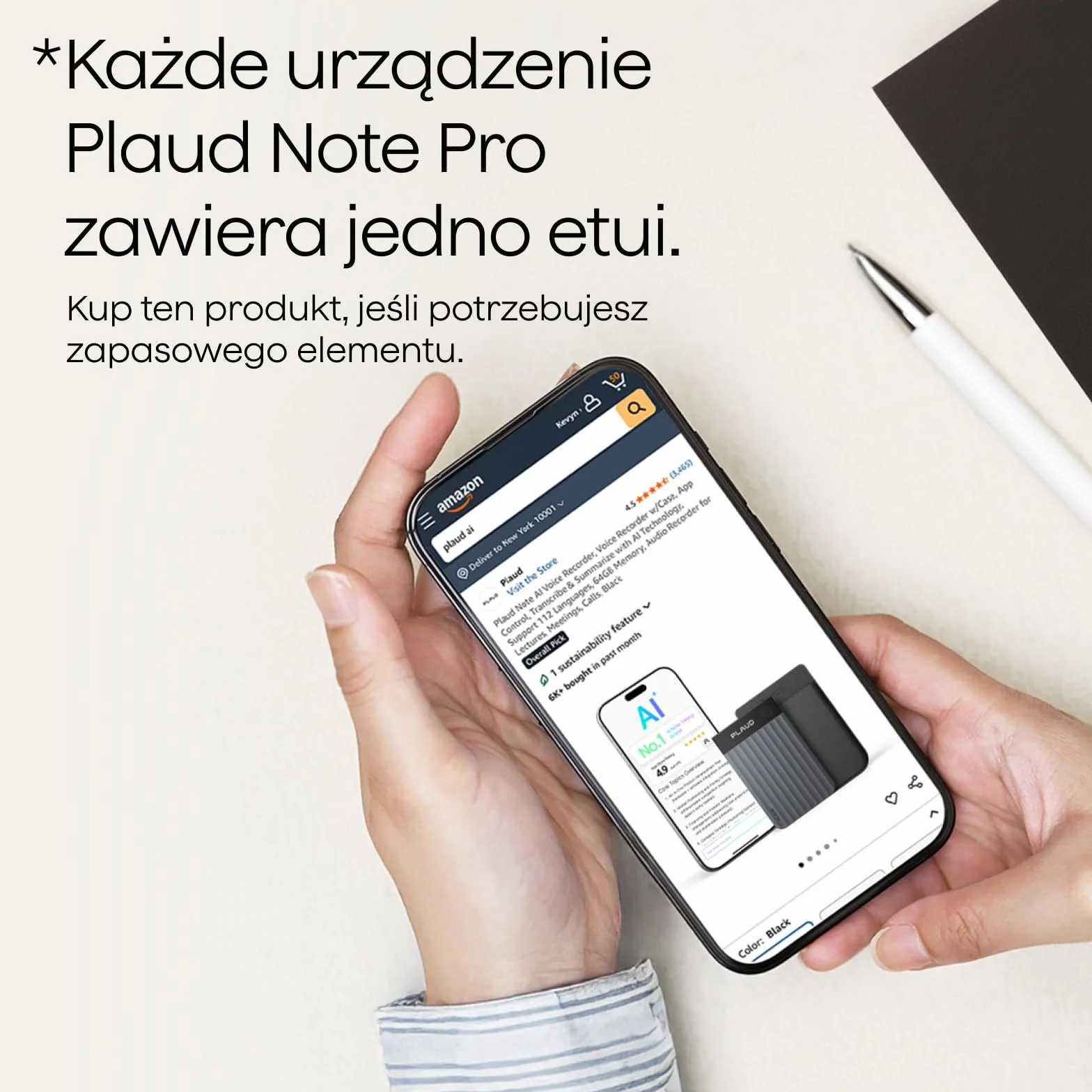 Plaud Note Pro etui ochronne magnetyczne kompatybilne z urządzeniem nagrywającym KI, czarny