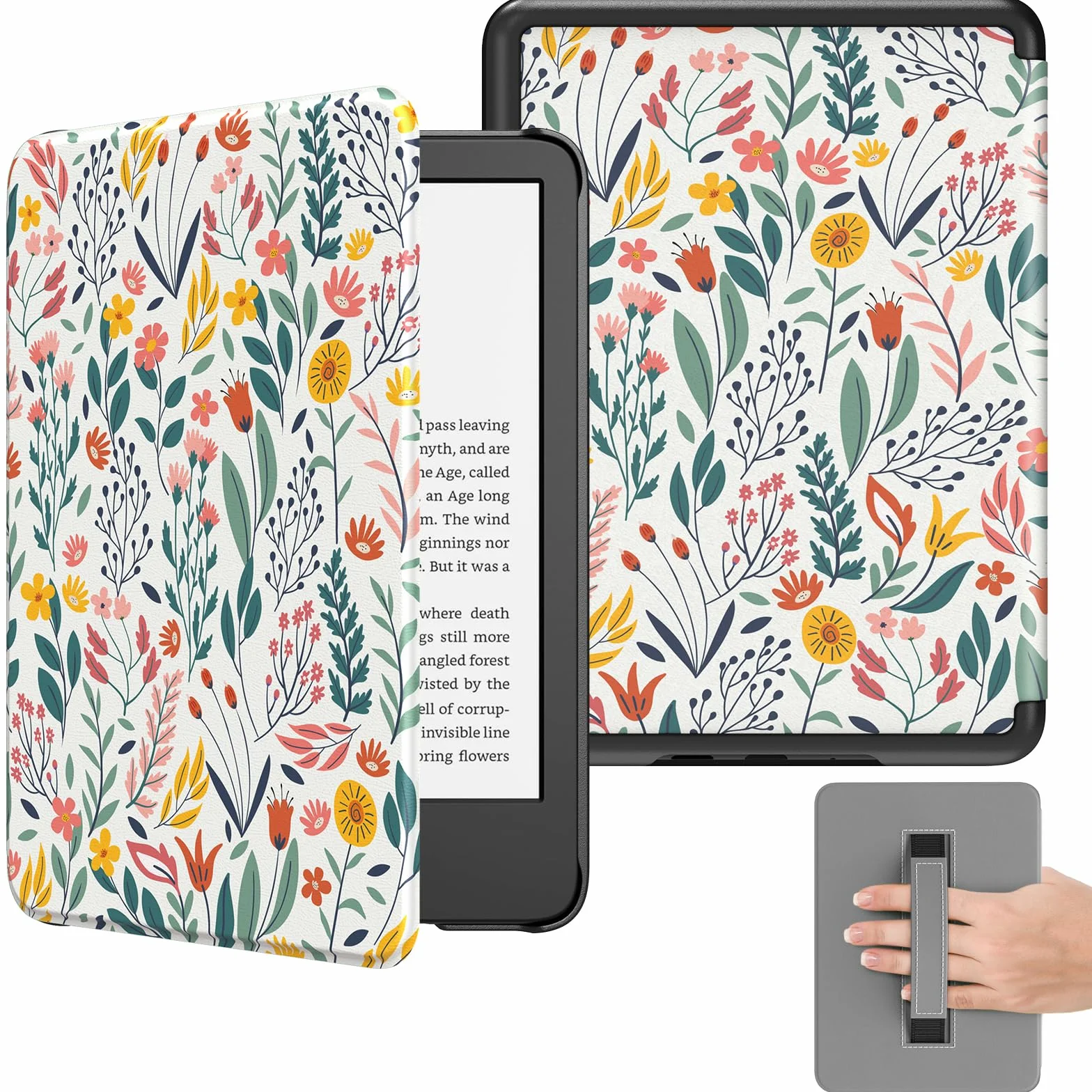 MoKo Case for 6" All-New Kindle (11th Generation-2024/2022 Release), Lightweight Shell Cover with Hand Strap Auto Wake/Sleep for Kindle 11th Generation 2024 e-Reader, Flowers