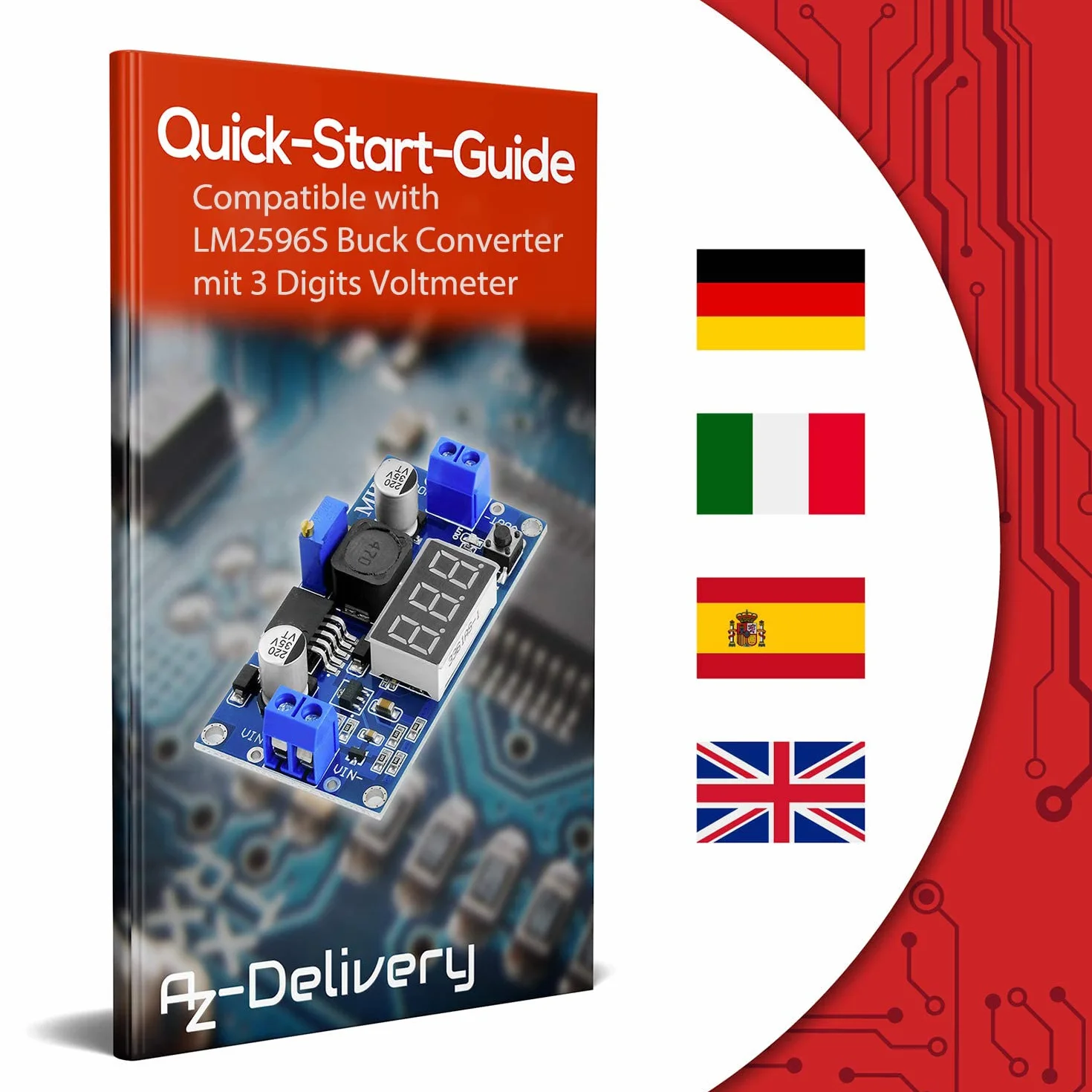 AZDelivery LM2596S step-down DC-DC buck converter moduł dla 4-40V do 3,3-24V z 3-cyfrowym wyświetlaczem cyfrowym i E-book w zestawie!