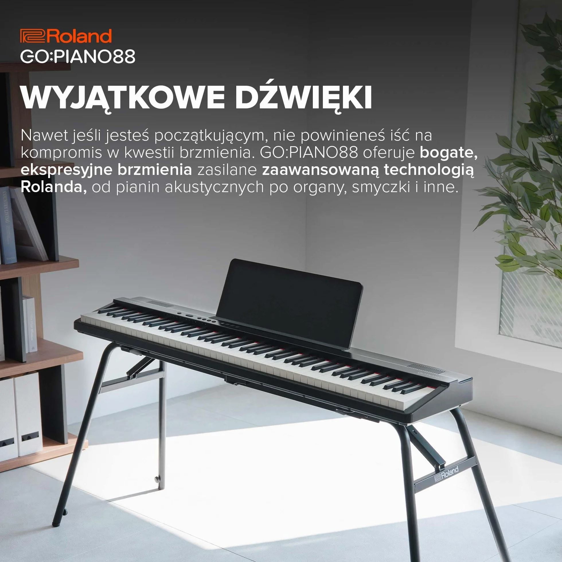 Roland GO:PIANO88 | Przenośne Pianino Cyfrowe 88-Klawiszowe dla Początkujących | Najwyższa Wydajność | Lekka Konstrukcja | Zaawansowane Funkcje Edukacyjne | Zasilanie Bateryjne
