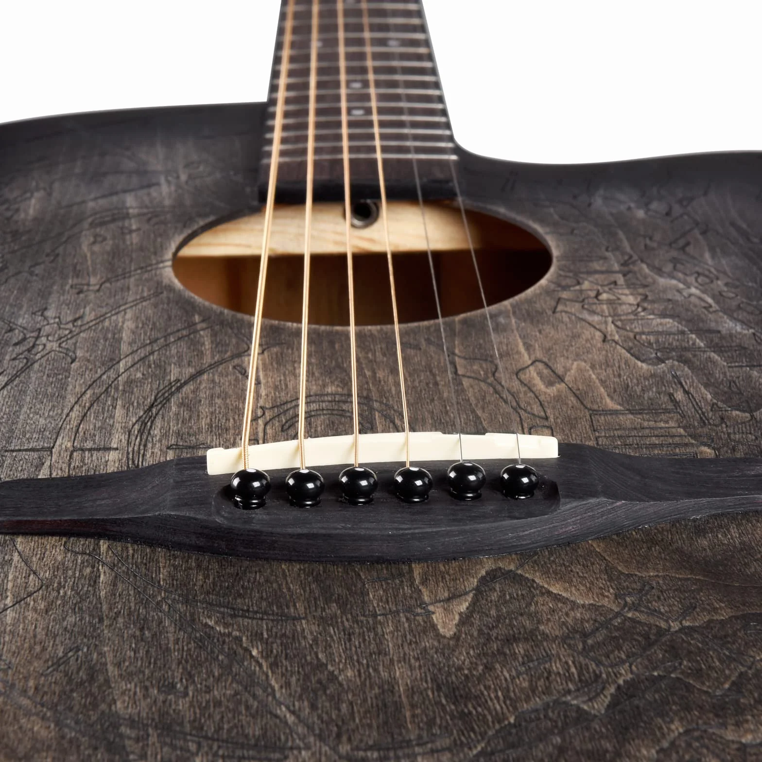 Winzz Gitara akustyczna 4/4 dla początkujących, Country and Folk Guitar 41 cali (Vintage Grawerowanie) Czarna