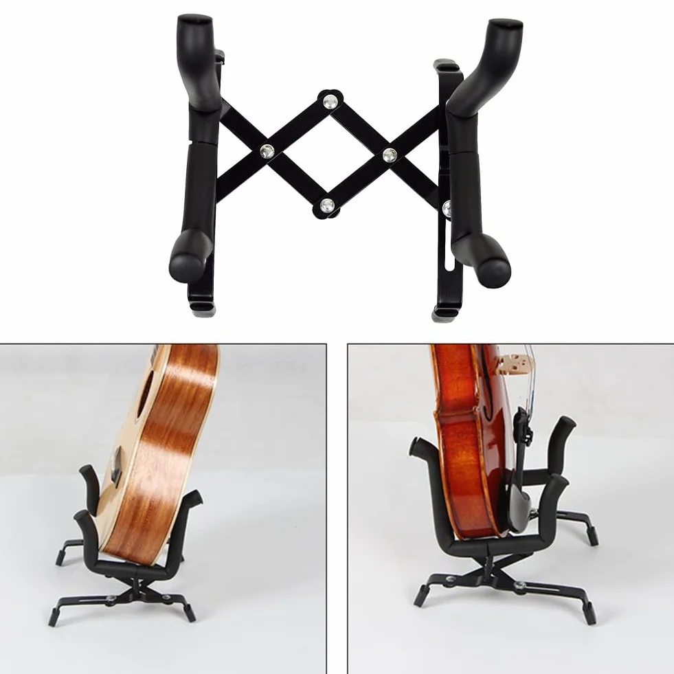 Stojak na gitarę, uchwyt na gitarę, stojak na ukulele, stojak na instrumenty muzyczne, odpowiedni do ukulele, skrzypiec, mini gitar i innych małych instrumentów, z 2 szarymi ściereczkami do