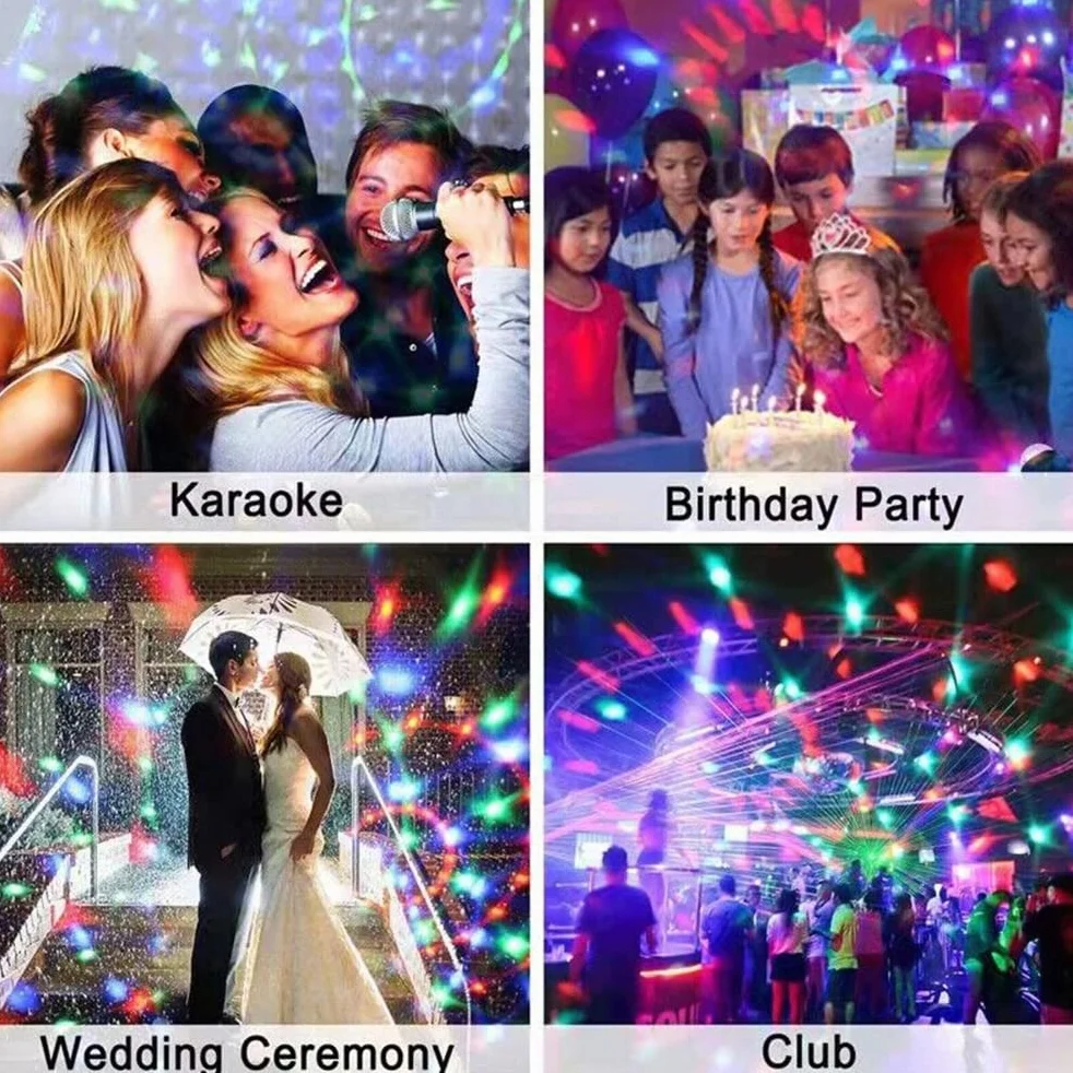 Kolorowa obrotowa kula, kryształowe światło DJ RGB, stroboskopowa kula LED RGB disco, imprezowa, obrotowa żarówka z wtyczką 85-265 V (wtyczka UE)