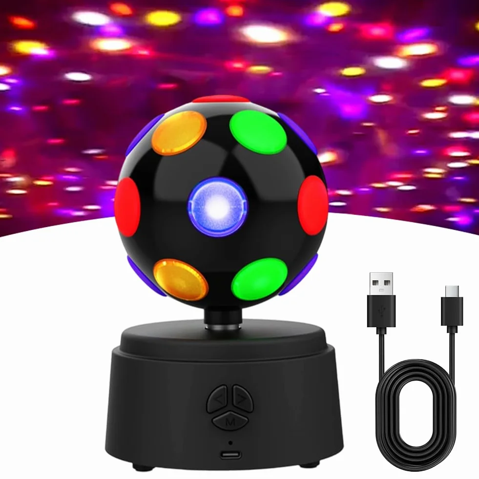 Obrotowa kula dyskotekowa, obracająca się o 360° kula dyskotekowa z wielokolorowymi diodami LED, oświetlenie dyskotekowe, na imprezę, urodziny, do domu, na Boże Narodzenie, dla dzieci