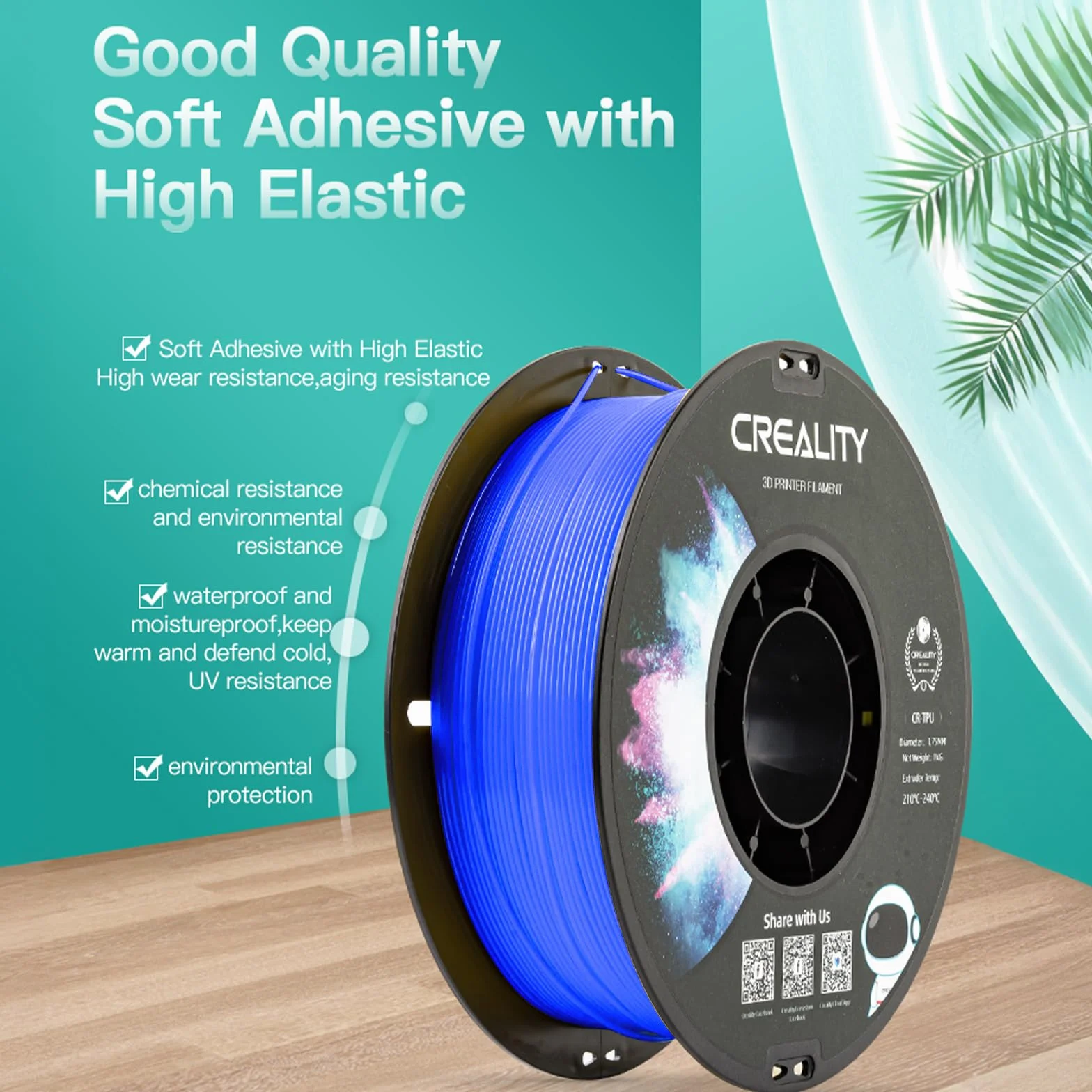 Creality Oficjalny filament TPU 1,75 mm, filament TPU czarny, twardszy i wytrzymalszy do drukarek 3D, mniej splątane, dokładność wymiarowa +/- 0,03 mm, 1 kg/rolka (2,2 funta), pasuje do większości