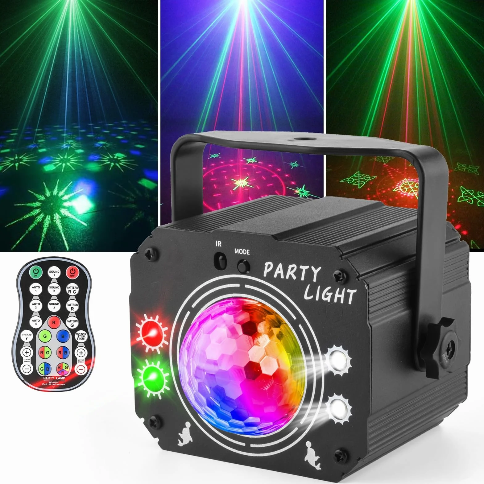 Nigecue 3 w 1 światło dyskotekowe na imprezę z pilotem zdalnego sterowania, światło dyskotekowe sterowane muzyką z stroboskopem, lampa LED DJ na imprezę sterowana głosem, kula dyskotekowa z 2 m kablem