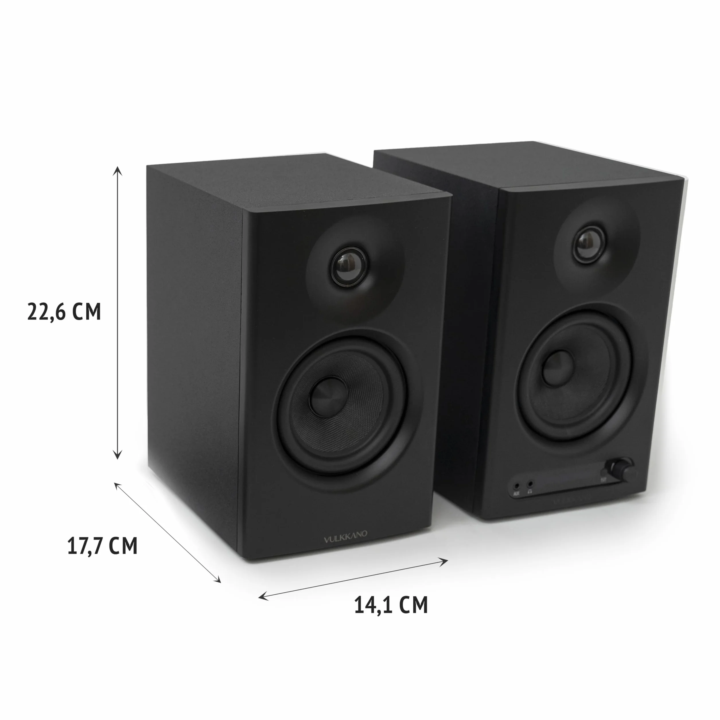 VULKKANO PRO4 monitory studyjne z 4-calowym głośnikiem niskotonowym, Bluetooth, symetrycznym wejściem TRS, RCA, wyjściem na słuchawki, AUX, optycznym, ustawieniami EQ, głośnik do monitora