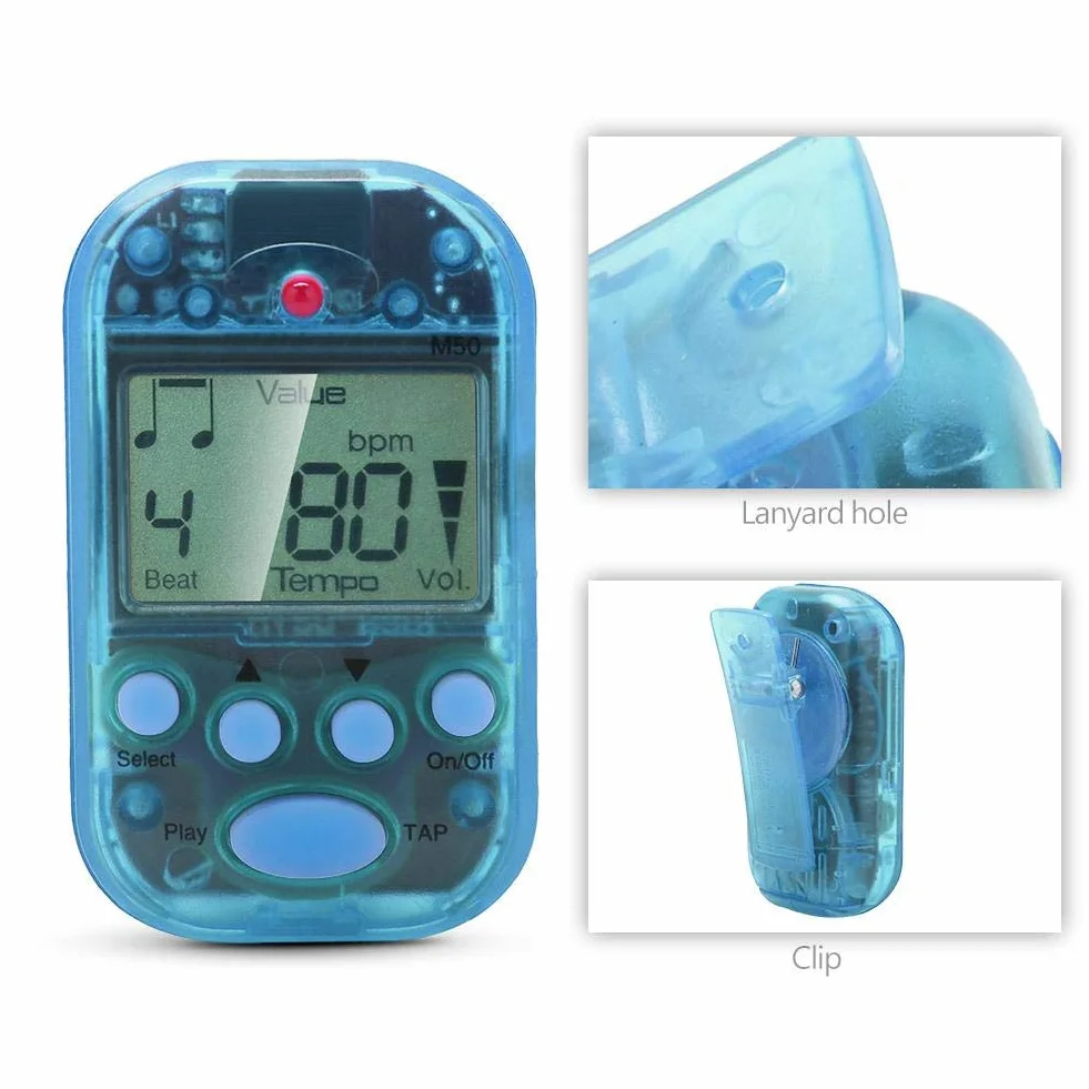 Metronom cyfrowy, M50 Meideal Blue Mini Metronom wielofunkcyjny cyfrowy pomiar beat-Tempo LCD