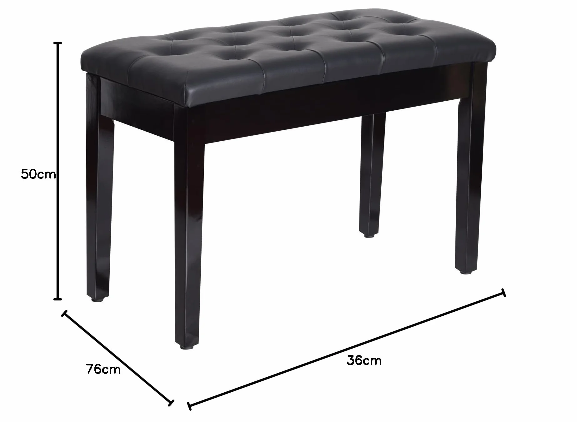HOMCOM Taboret fortepianowy ławka do fortepianu drewno gumowa sztuczna skóra czarna 76 x 36 x 50 cm