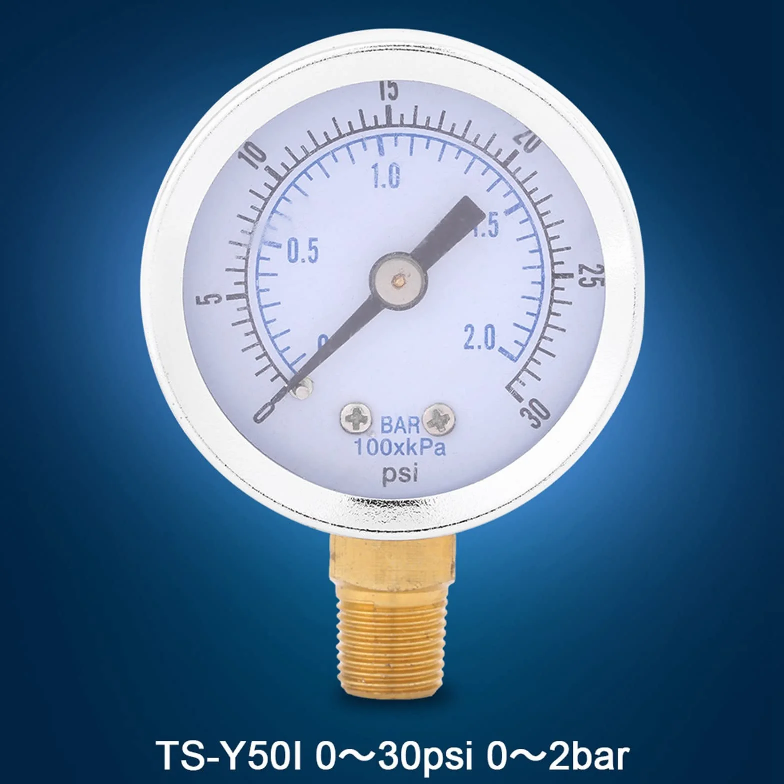 Manometr Tarczowy z Tylnym Przyłączem 1/4 BSP do Powietrza, Wody, Oleju i Gazu Obudowa ze Stali Mechaniczny Manometr 0-2 Bar / 0-30 Psi