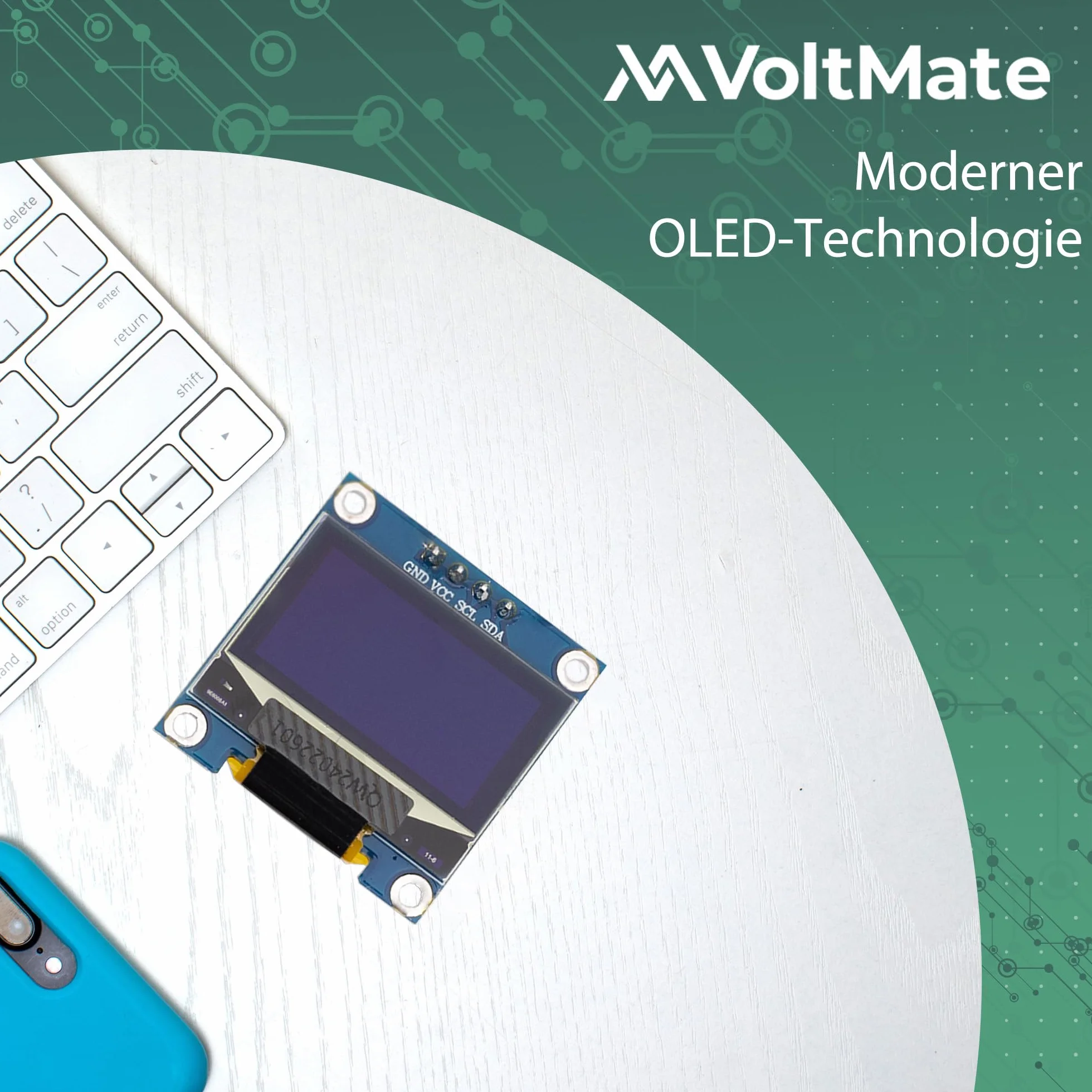 VoltMate 1 x wyświetlacz OLED o przekątnej 0,96 cala i interfejsem I2C – korzystanie z chipa SSD-1306 o rozdzielczości 128 x 64 pikseli dla wyraźnego obrazu w białej czcionce – kompatybilny z