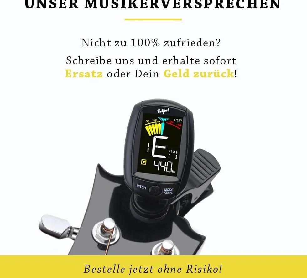 Belfort kompaktowy tuner z klipsem uniwersalny do gitary, ukulele, skrzypiec, basu