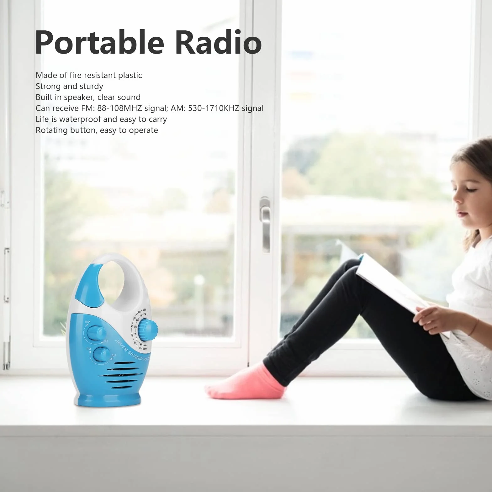 Przenośne Radio AM FM, Przenośne Radio Clear Voice, Solidne i Głośne Zawieszenie do łazienki