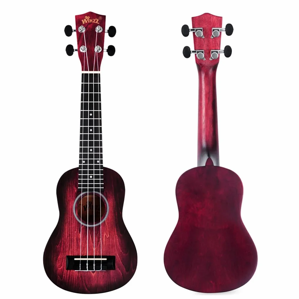 Winzz Ukulele Soprano dla dzieci, zestaw startowy dla początkujących - 21” z 6 akcesoriami (torba na ukulele, tuner, struny Aquila, naklejki na podstrunnicę, pasek, ściereczka do czyszczenia)