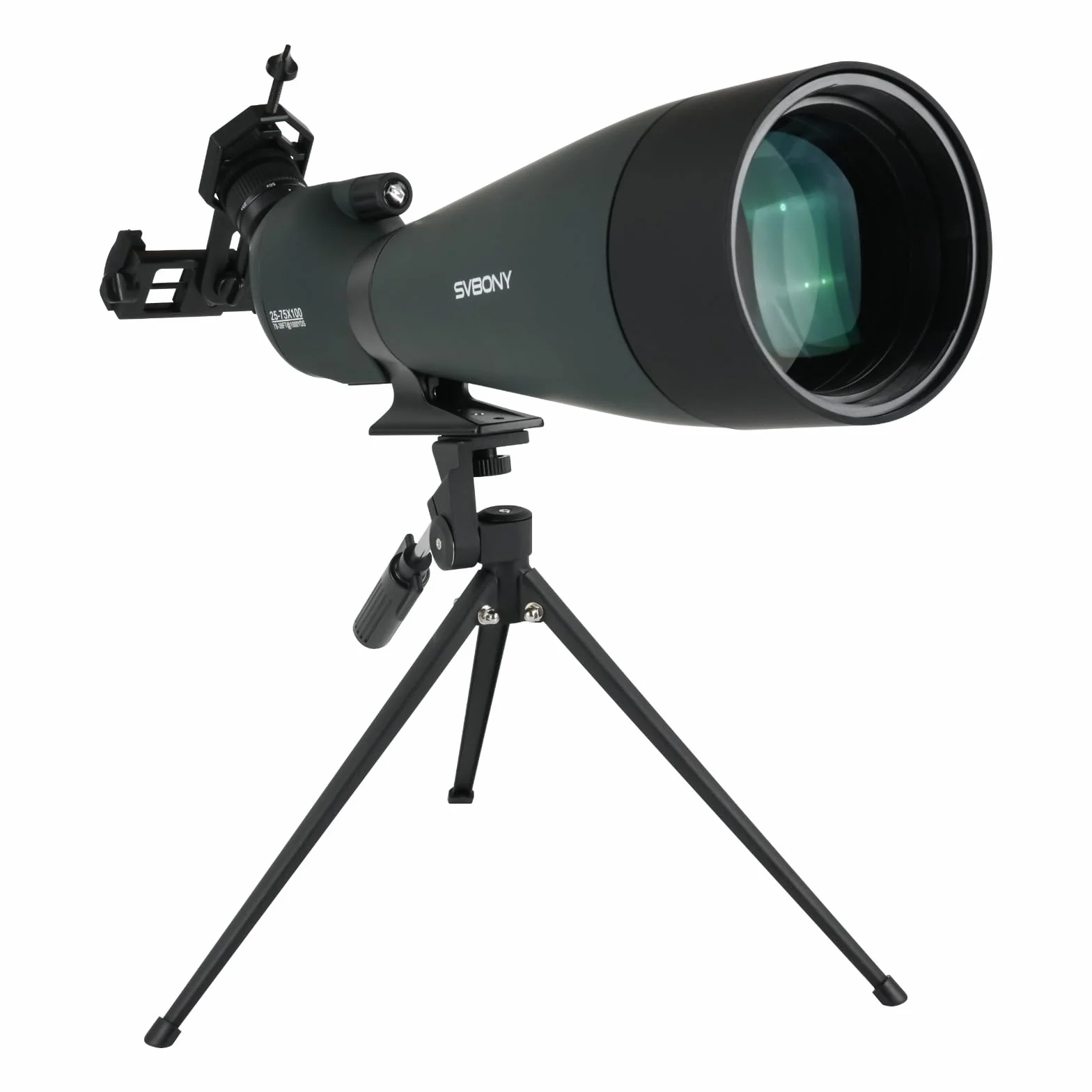 SVBONY SV28 luneta punktowa ze statywem, kątowa luneta 25-75 x 70 mm z adapterem do telefonu, wodoodporna, odporna na zaparowanie luneta do obserwacji ptaków, strzelania do celu, oglądania dzikiej