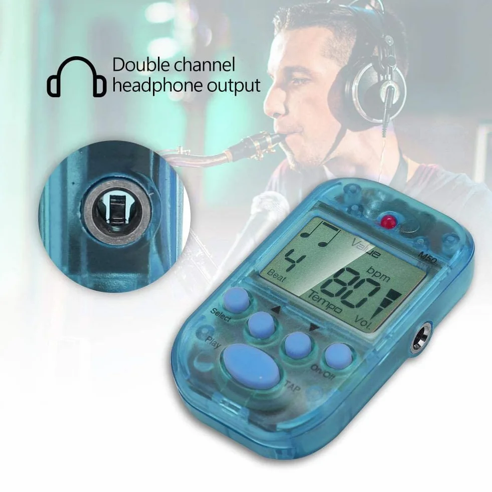 Metronom cyfrowy, M50 Meideal Blue Mini Metronom wielofunkcyjny cyfrowy pomiar beat-Tempo LCD
