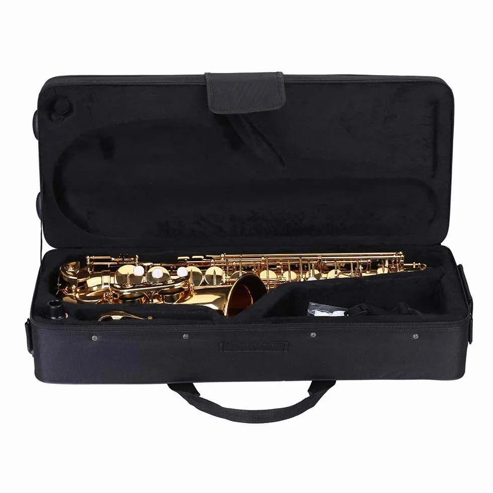 Saksofon altowy, pozłacany mosiądz i umywalka saksowa, 802 tonacja, instrument Woodwin, ze szczotką do czyszczenia, ściereczką, rękawiczkami, smarem korkowym, wyściełanym paskiem do noszenia