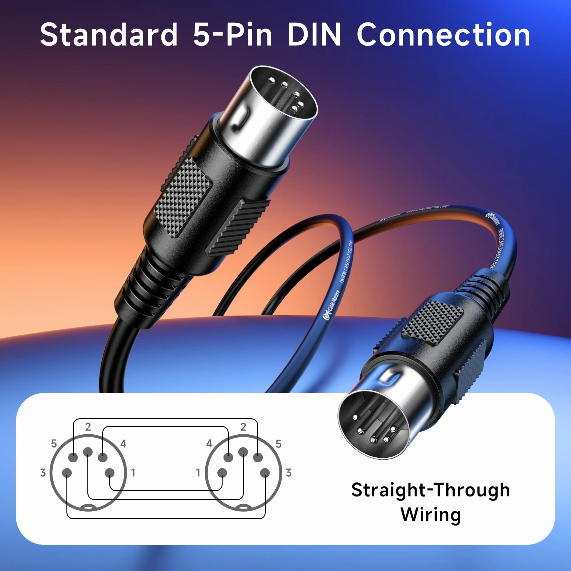 Cable Matters 2-pak 5-pinowy kabel DIN MIDI, 5-pinowy kabel MIDI - 3m