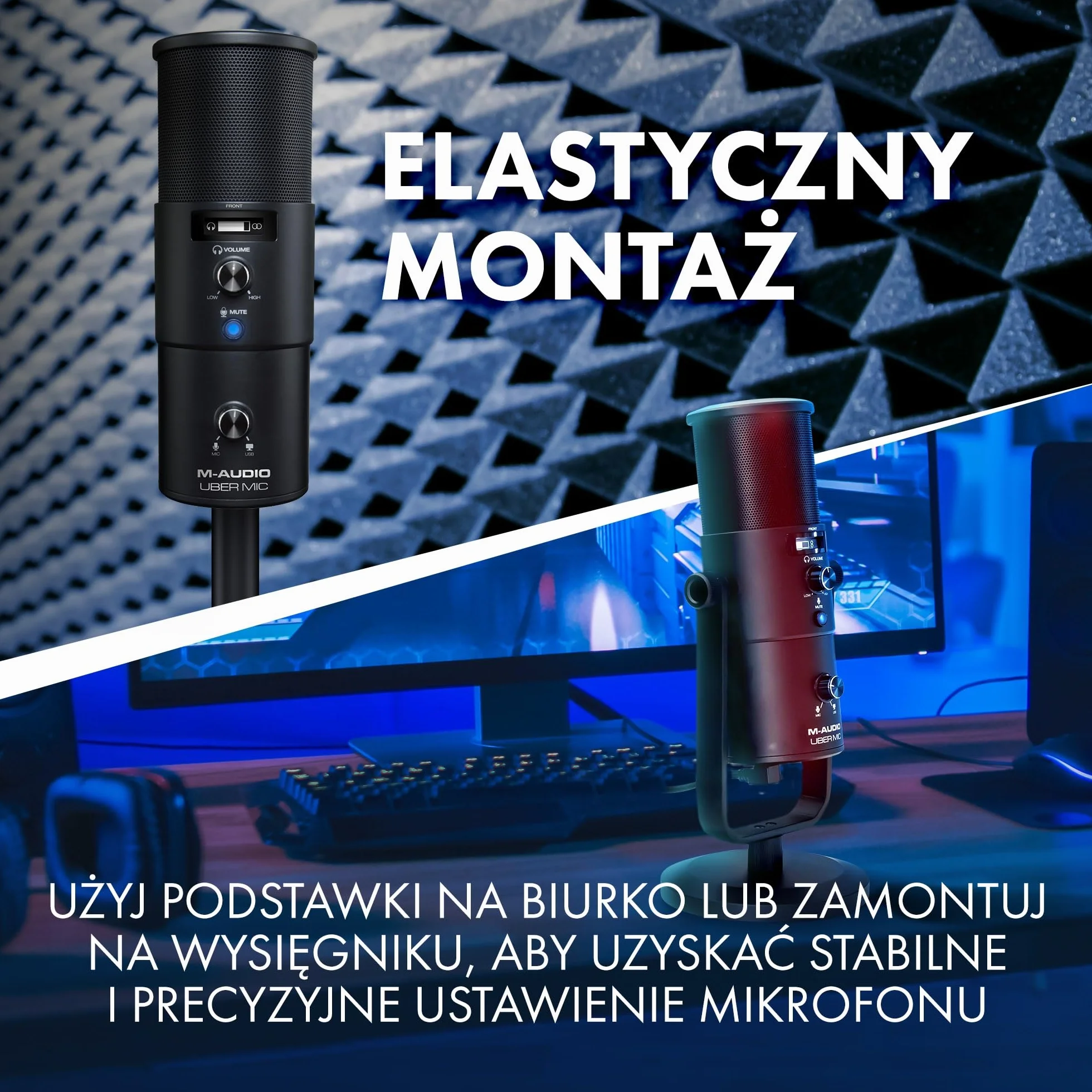 M-AUDIO Uber Mic – Pojemnościowy mikrofon USB do gry, streamingu, podcastów i nagrywania + 4 charakterystyki kierunkowe, wyciszanie, wyj. słuchawkowe