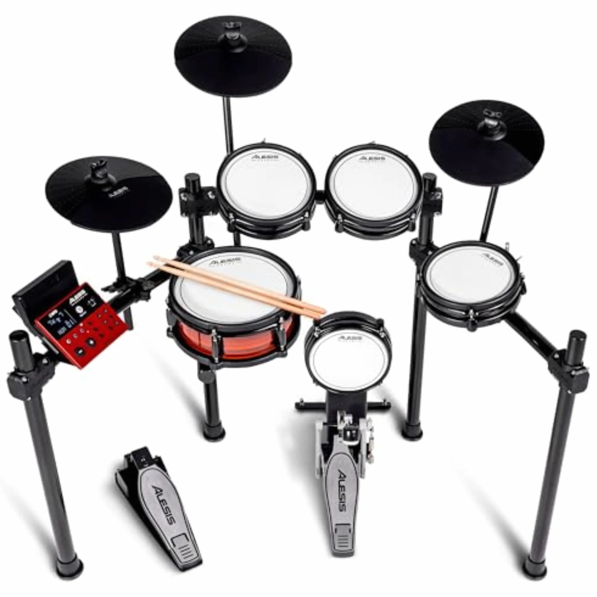 Alesis Nitro Pro Elektryczna perkusja z 2-strefowymi padami siatkowymi, 500+ brzmień BFD, Bluetooth, Drumeo, USB MIDI, zgodna z 2 bębnami basowymi