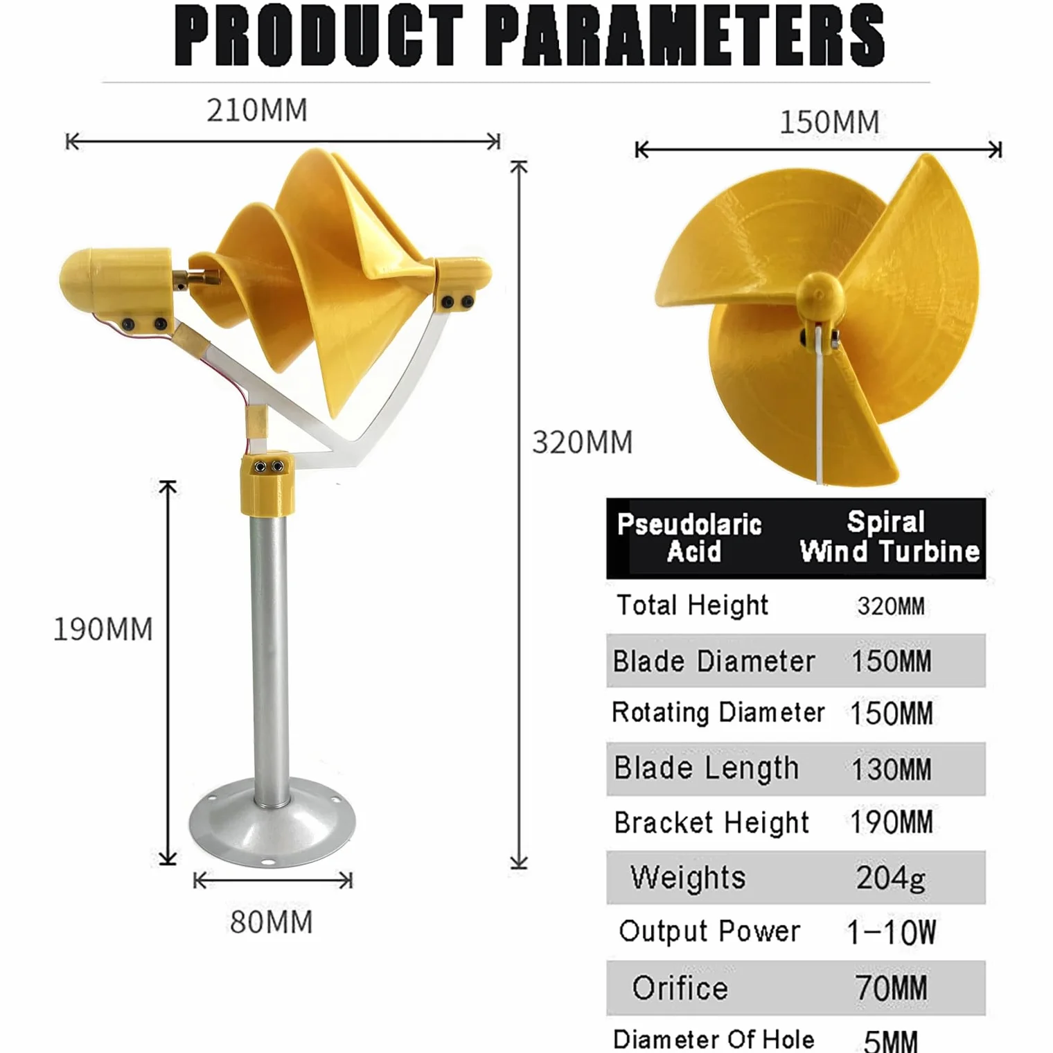 10W Micro Spiral Wind Generator Model 12V Stały generator magnesów DIY żółta turbina wiatrowa Model Breeze Start Generator Światło z diodą LED do badań, nauczania, dekoracji,Yellow