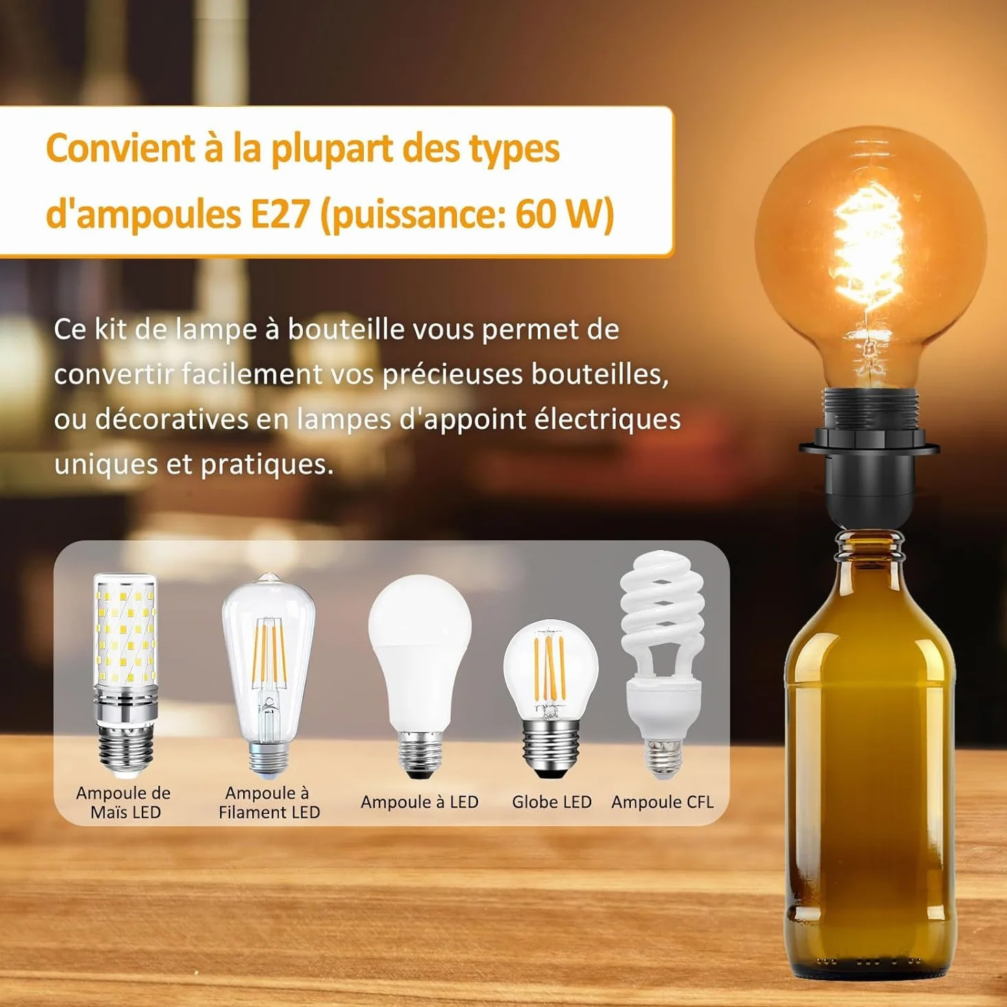 2 szt. oprawki do butelek E27, oprawka z przełącznikiem i kablem 1,8 m do butelek, maks. 60 W, zestaw DIY lamp butelkowych, oprawka E27 adapter do butelek do kreatywnych lamp stołowych, czarny