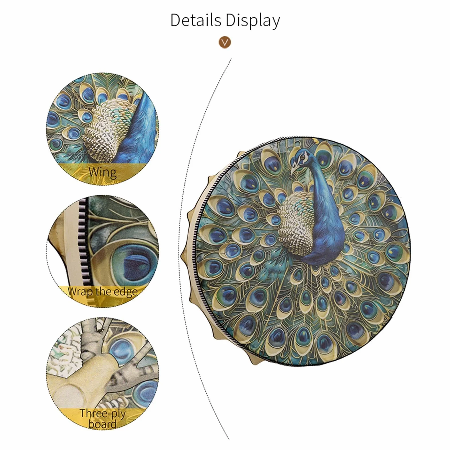 Bębny szamańskie | Bęben instrumentalny | Instrument duchowy, 25 cm, lekarz dźwiękowy, bęben, narzędzie szamańskie wzór ptaka, bęben szamański syberyjski, bębny muzyczne duchowe, krajowy instrument